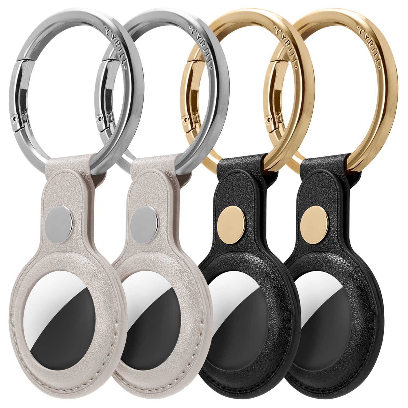 Spigen Cyrill Basic Leather for Airtag (2021) Case Cover Holder with Key Ring - Black2P+Stone2P-image-10