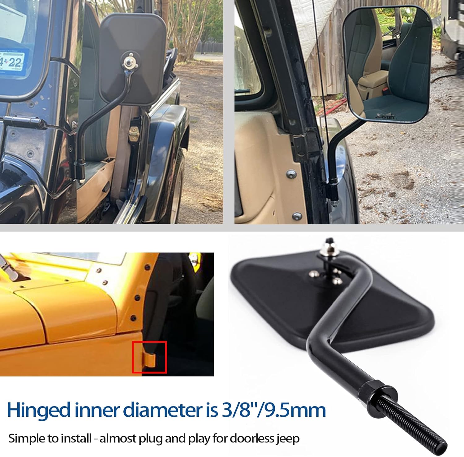 Xislet Door Off Mirror Replacement for Jeep Wrangler JK CJ YJ JL & Unlimited Doorless Side Mirrors - Quicker Install Door Hinge Mirrors for Jeep Safe Doors Off Driving