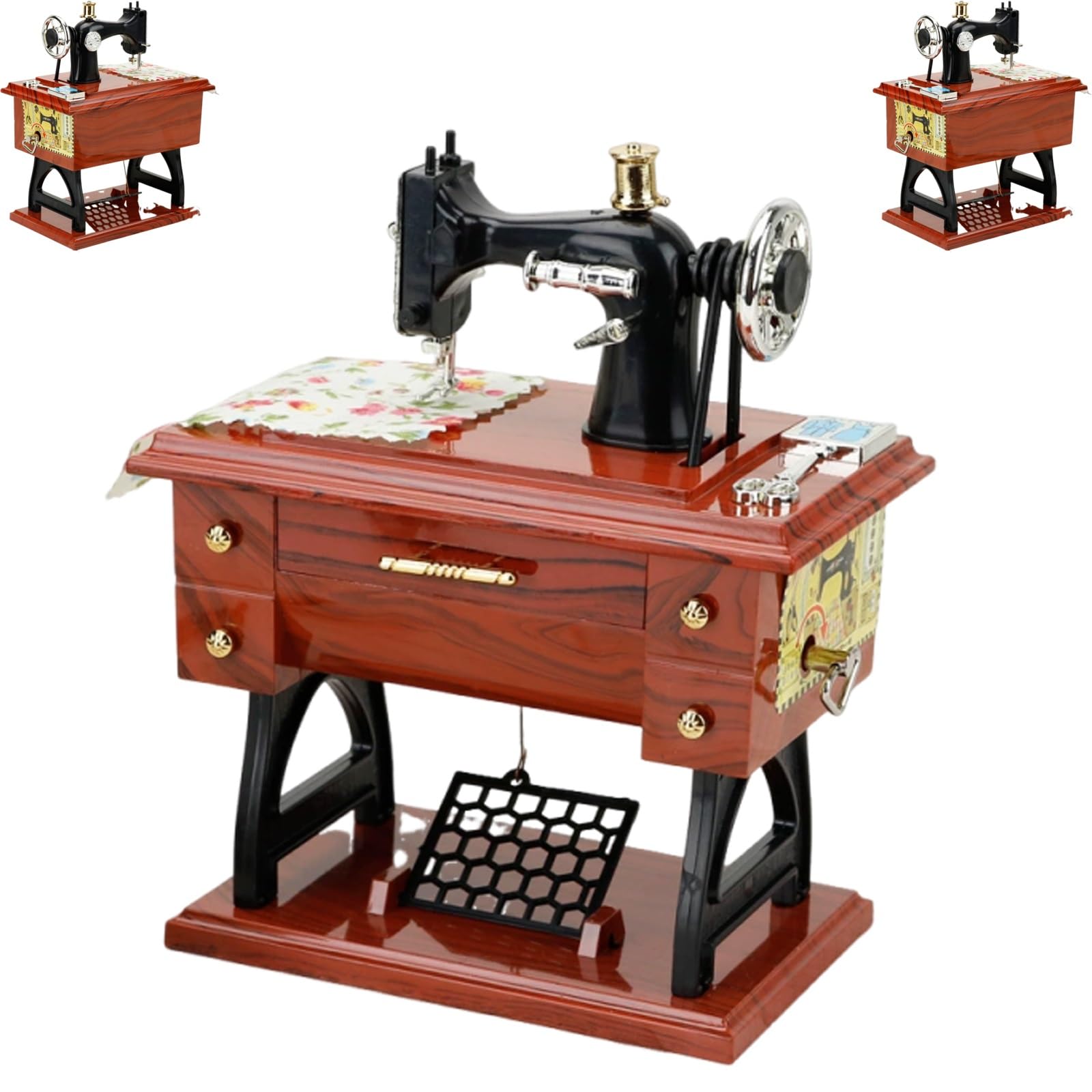 Ianucy Vintage Sewing Machine Music Box, 2025 New Retro Classical Treadle Mechanical Clockwork Musical Table Desk Decoration Birthday Gift Home Decor for Men Women(1pc)