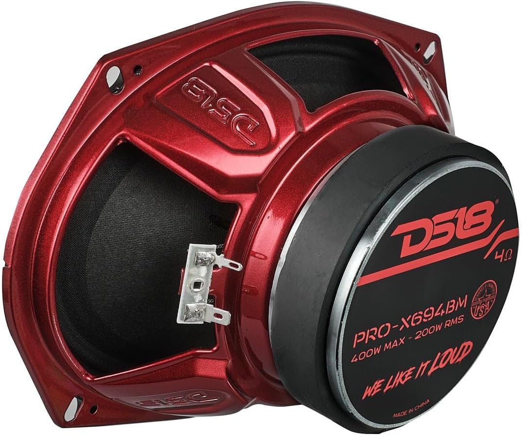 DS18 PRO-X694 BM Loudspeaker - 6x9, Midrange, Red Aluminum Bullet, 400W Max, 200W RMS, 4 Ohms Door Speakers Car,Truck and Motorcycle Stereo Sound System (1 Speaker) (Renewed)