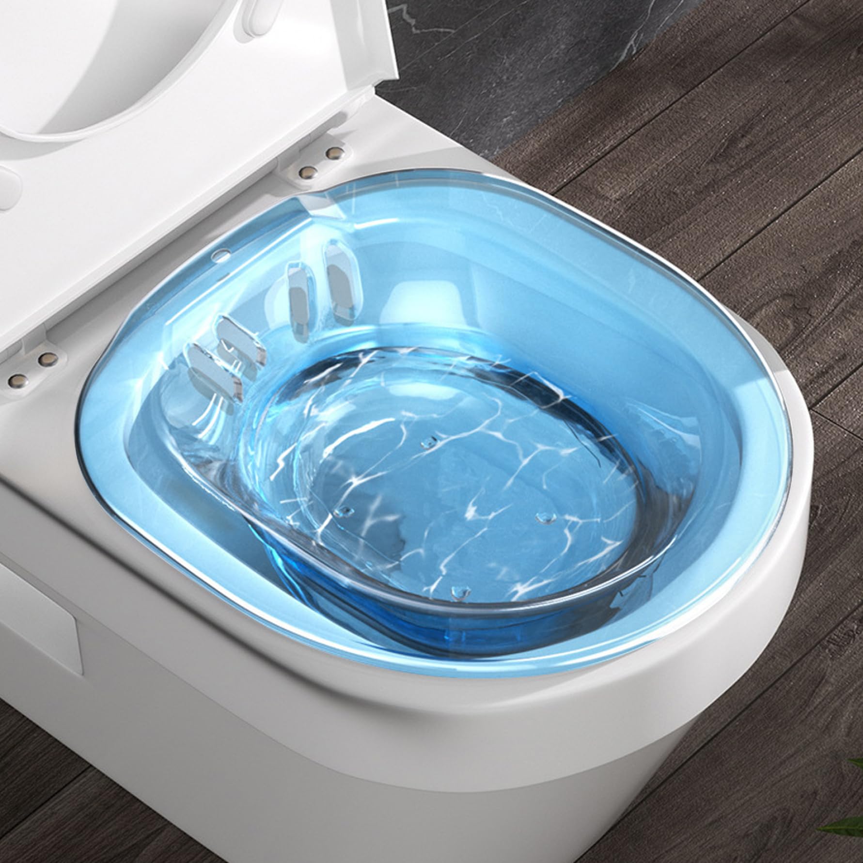 Pastoralist Transparent Blue Sitz Bath For Toilet, Bath For Toilet Hemorrhoids Postpartum Care, Perineal Soaking Bath Over The Toilet Seat, Collapsible Sitz Basin With Flusher (Transparent Blue)