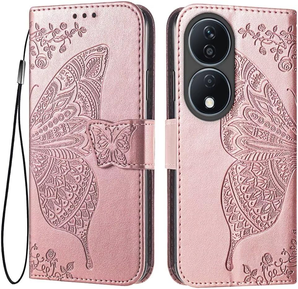 EASSGU Custodia per HONOR X7b / HONOR 90 Smart (6,8 pollici) Cover per telefono magnetica in pelle Flip Folio con 3 slot per carte 1 portafoglio, custodia – Oro rosa