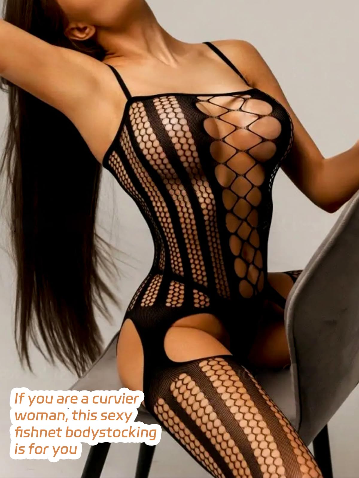 Buitifo Womens Fishnet Bodystocking Plus Size Crotchless Bodysuit Sexy Tights Soft Nightwear Lingerie: One Size Black Nnst