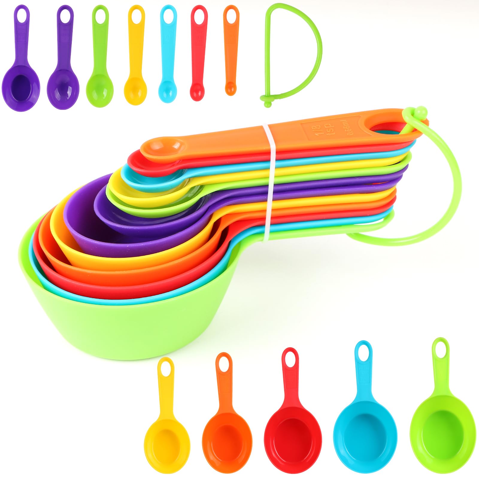EVERMARKET 12PCS Plastic Colorful Measuring Cups, Stackable Measuring Spoons, Kitchen Measuring Set for Baking & Cooking (Multi Colors) - Image 3
