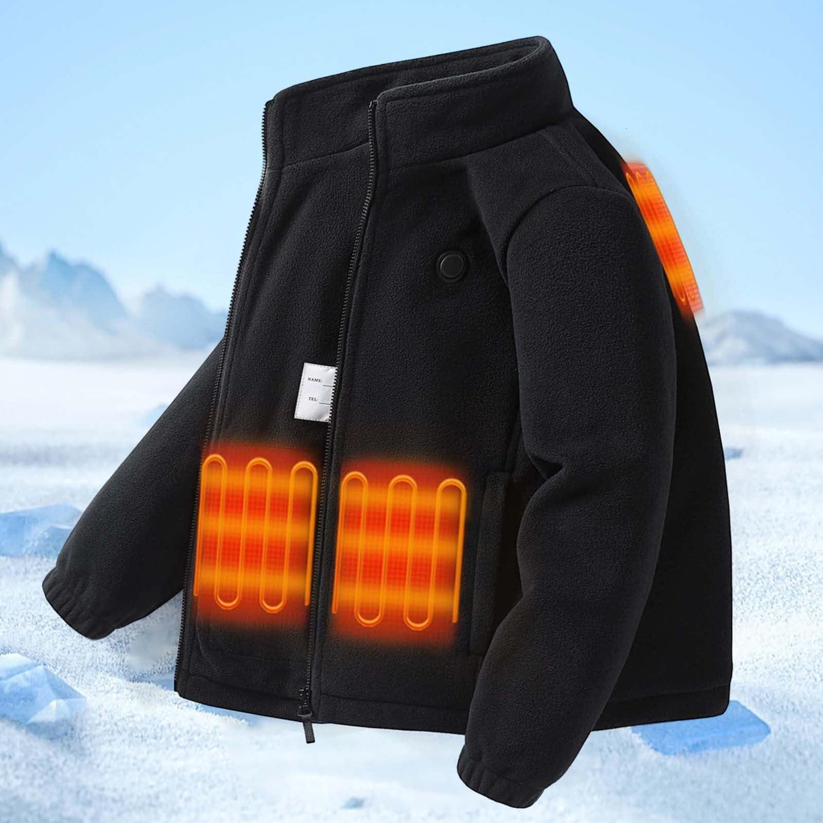 Veste chauffante pour garçons avec chargement USB, manteau doublé en polaire chaude pour temps froid, activités de plein air, manteaux d'hiver pour enfants et jeunes à capuche