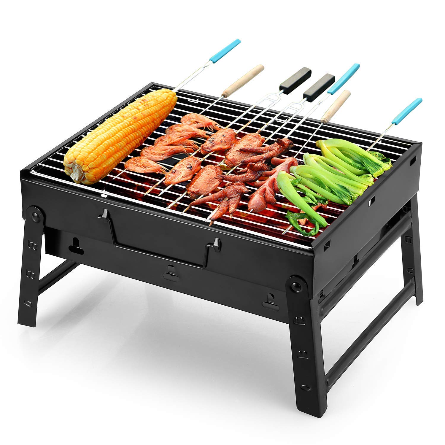 Folding BBQ Briefcase Barbecue Grill Toaster Barbeque (Black)-image-42