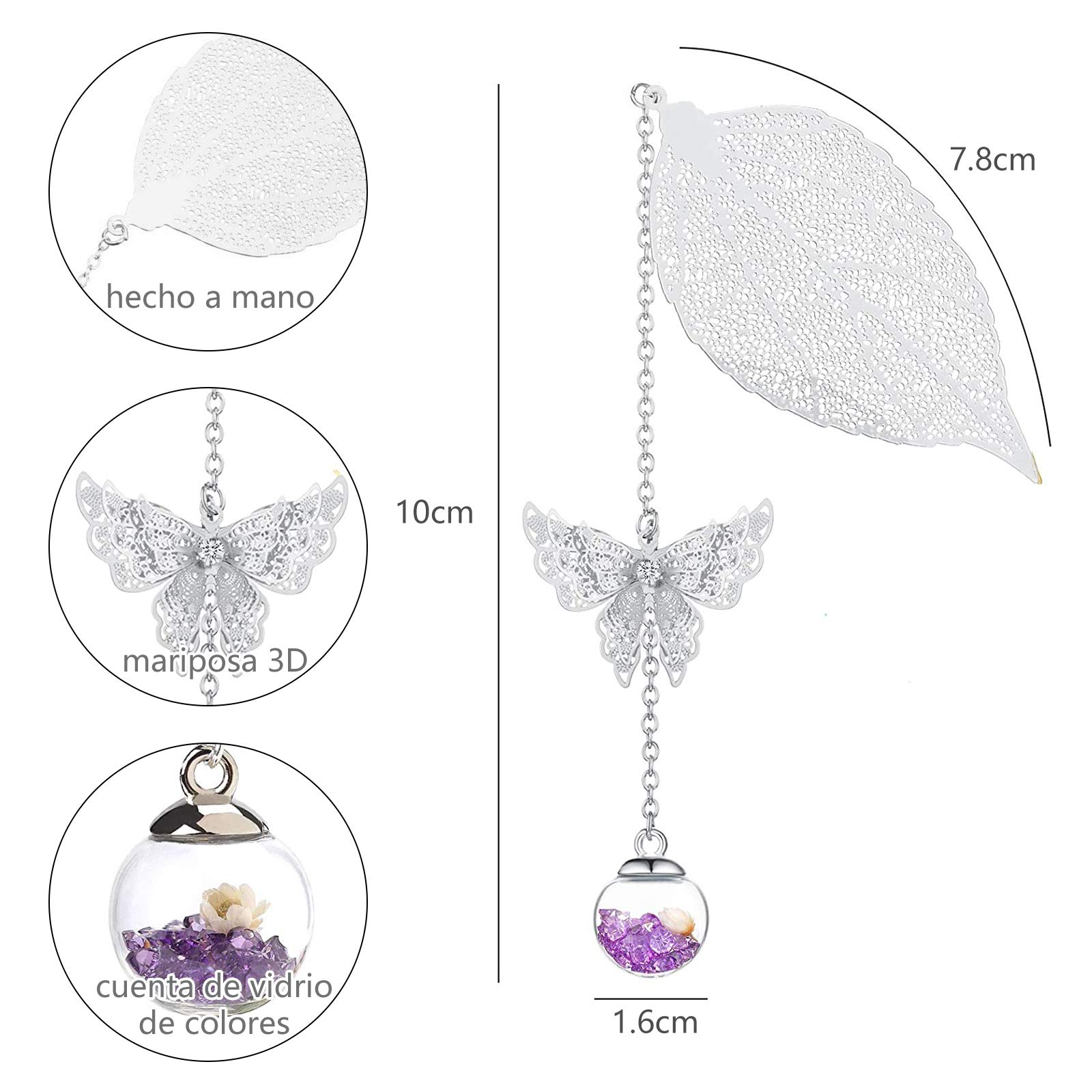 Marcapaginas Personalizado Regalo Graduación, Marcapáginas de Hojas de Plumas de Metal con Mariposa 3D, Regalo para Profesora Lectores Mujeres