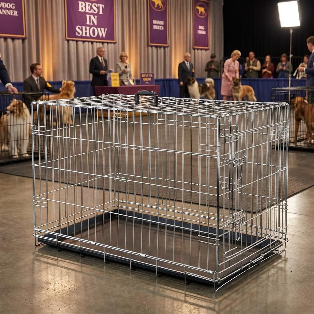 Suinga – Porta gabbia da esposizione pieghevole in metallo per animali domestici, per cani e gatti con vassoio, dimensioni: 48 x 76,5 x 55,5 cm, prodotta in Spagna.
