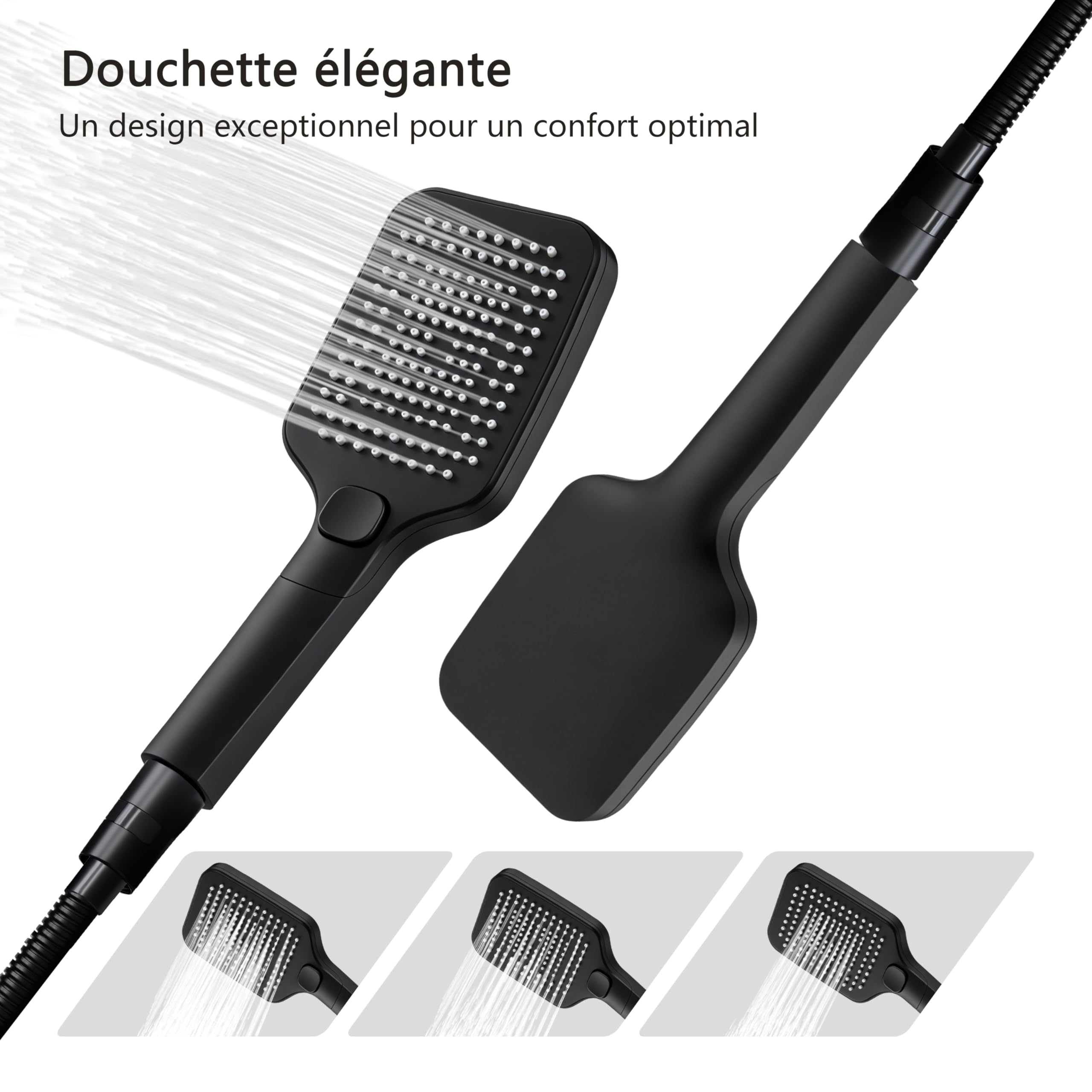 AICA Ensemble de Colonne de Douche Thermostatique pour Salle de Bain, avec pommeau de douche 30x30 cm,Robinet de Douche Thermostatique, Laiton, Chromé, Hauteur Réglable 725 mm-1175 mm (Carré 2)