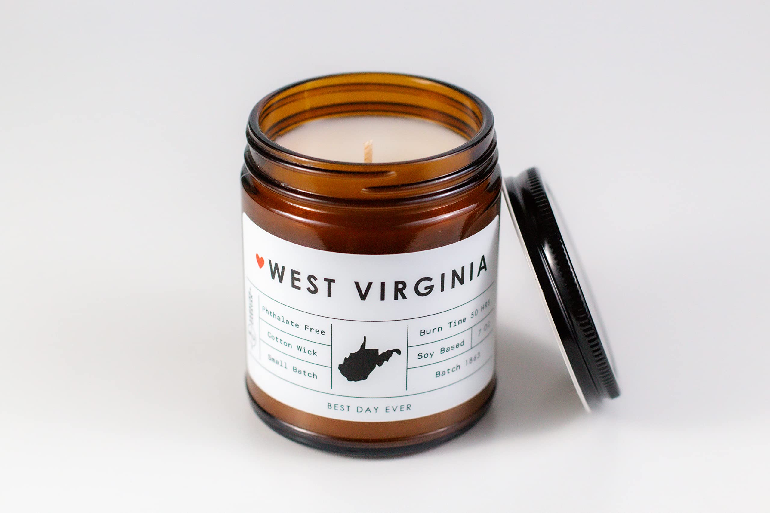 West Virginia State Candle - Rambling Caravan - Soy/Coconut Wax, Cotton Wick, Phthalate Free (7oz) - Amber and Driftwood