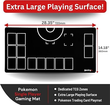 The Gaming Mat Company Single Player Compatible Pokemon Playmat with Red Rubber Base for Pokemon Cards- 28.35 x 14.17 Black & White Battle Mat for TCG Playmat Game & Trading Cards
