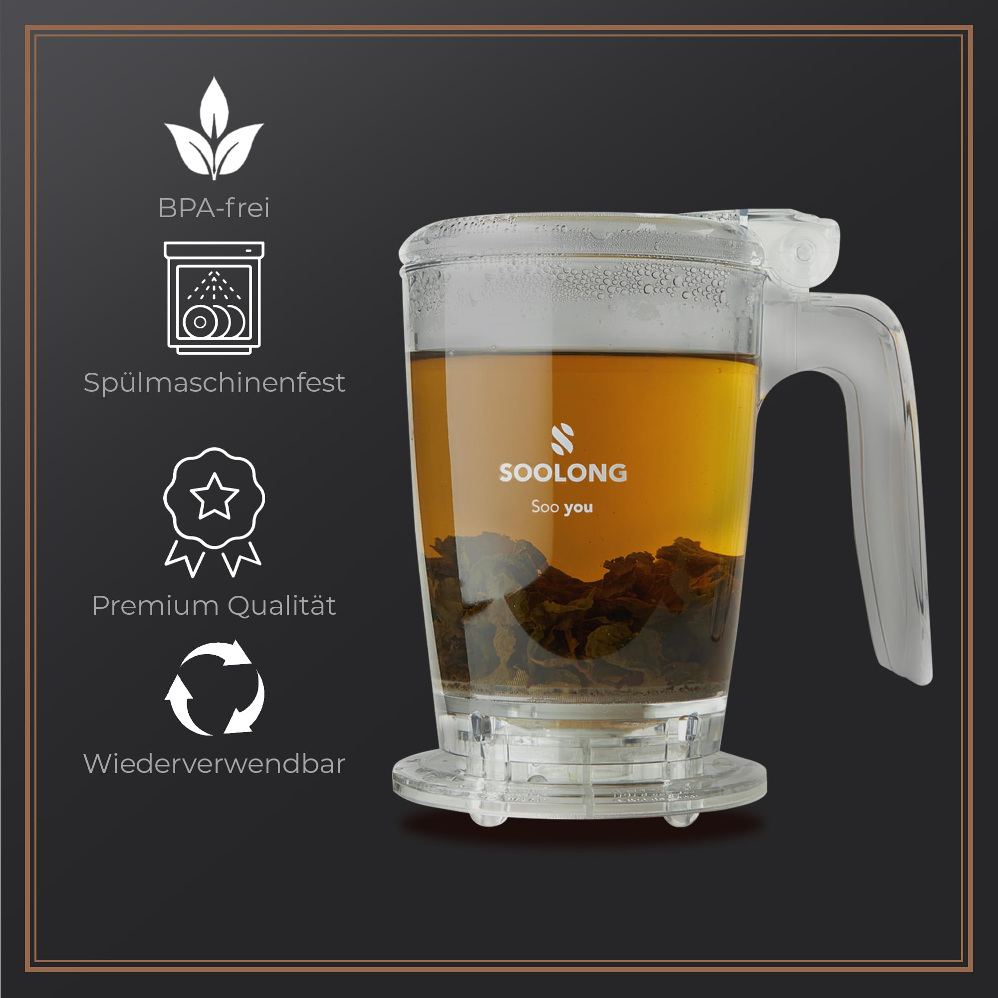 Soolong Teamaker, Infuse Master, praktischer Teekocher, Ice-Teekocher für Tee und Eistee aus Tritan, Teekocher ist BPA-frei und spülmaschinenfest - 450ML - Muttertag - Geschenk - 1 Stück