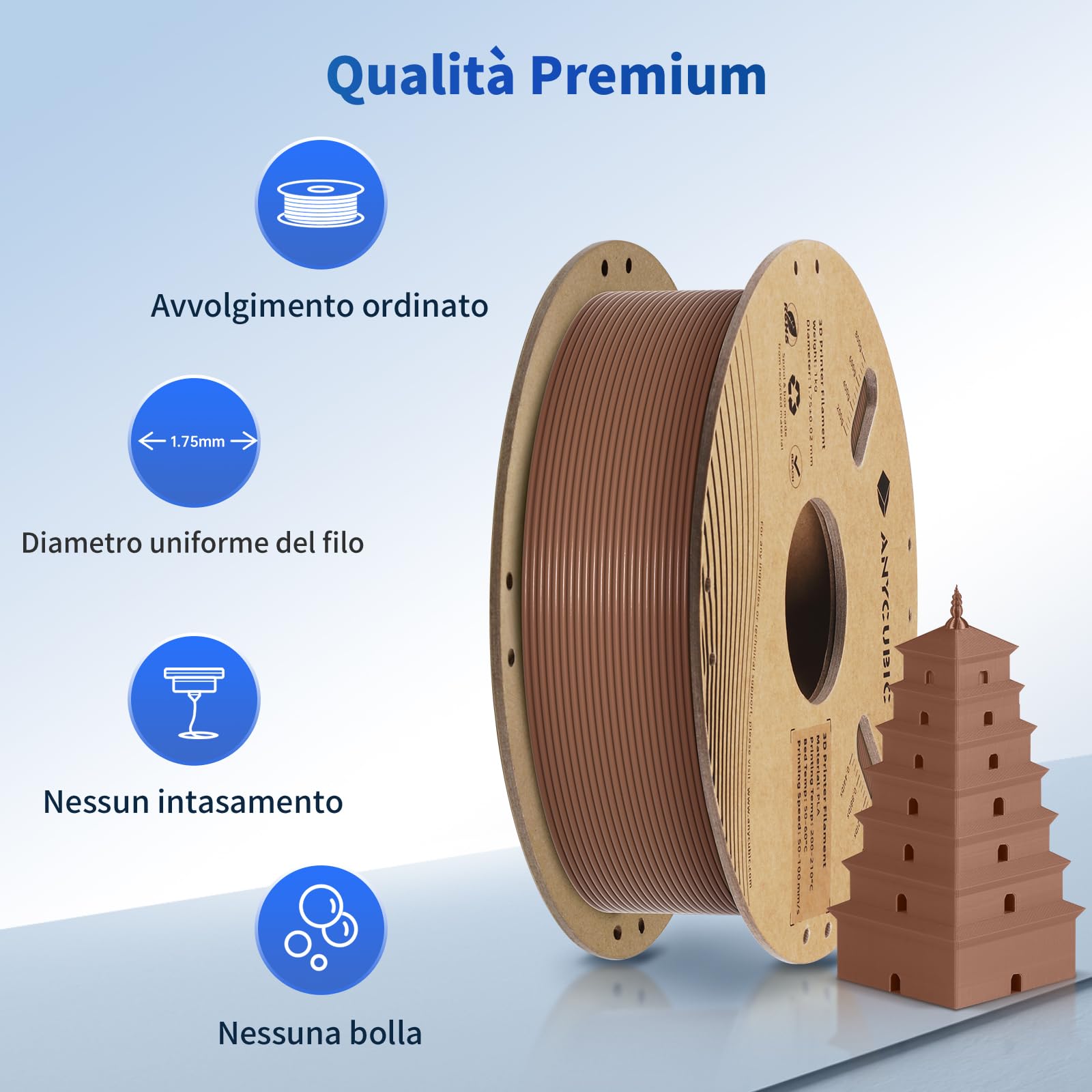 ANYCUBIC PLA Filamento per Stampante 3D, RFID Filamento PLA per Stampante 3D 1,75 mm Precisione Dimensionale +/- 0,02 mm(Bronzo,1KG)