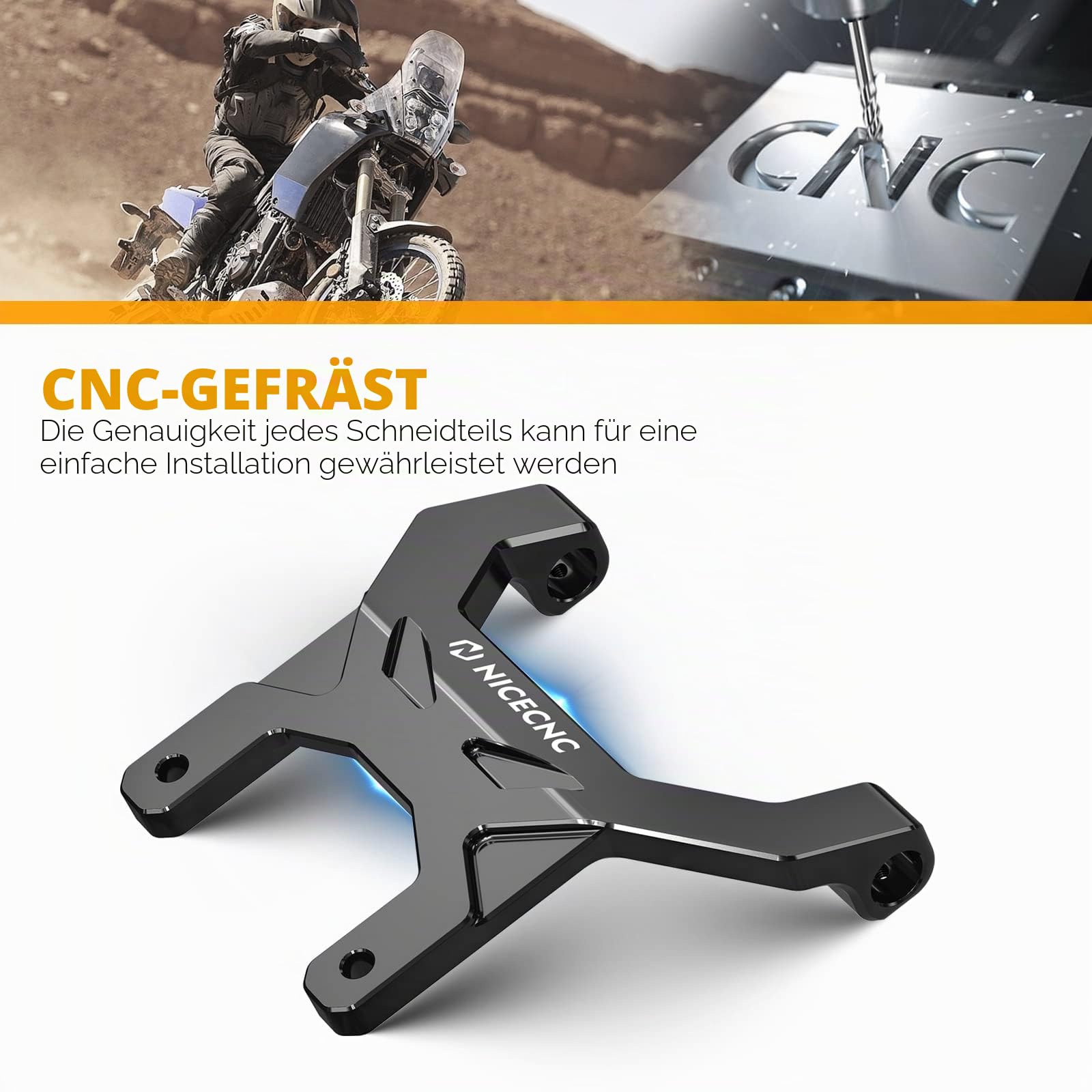 NICECNC Schwarzer Armaturenbrett-Stabilisator, Anti-Shake-Unterstützung, Compatible with Yamaha Tenere 700 XTZ700 2019–2024, Nicht passend für digitalen TFT-Bildschirm, Aluminiumlegierung