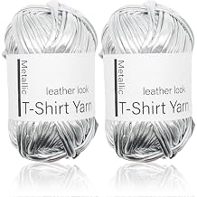 Yalulu Metallic T-Shirt Yarn, 2 Pack Crochet Ribbon Yarn for Crocheting Bag/Craft Project/Home Decor, 40 Meters Each Roll Silver