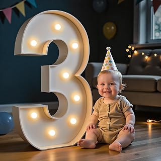 imprsv Marquee Numbers,3FT Light Up Number for 3rd Birthday Party Decorations, Mosaic Number for Balloons, Large Cardboard Signs, Three Balloon Frame, Birthday Party Blocks
