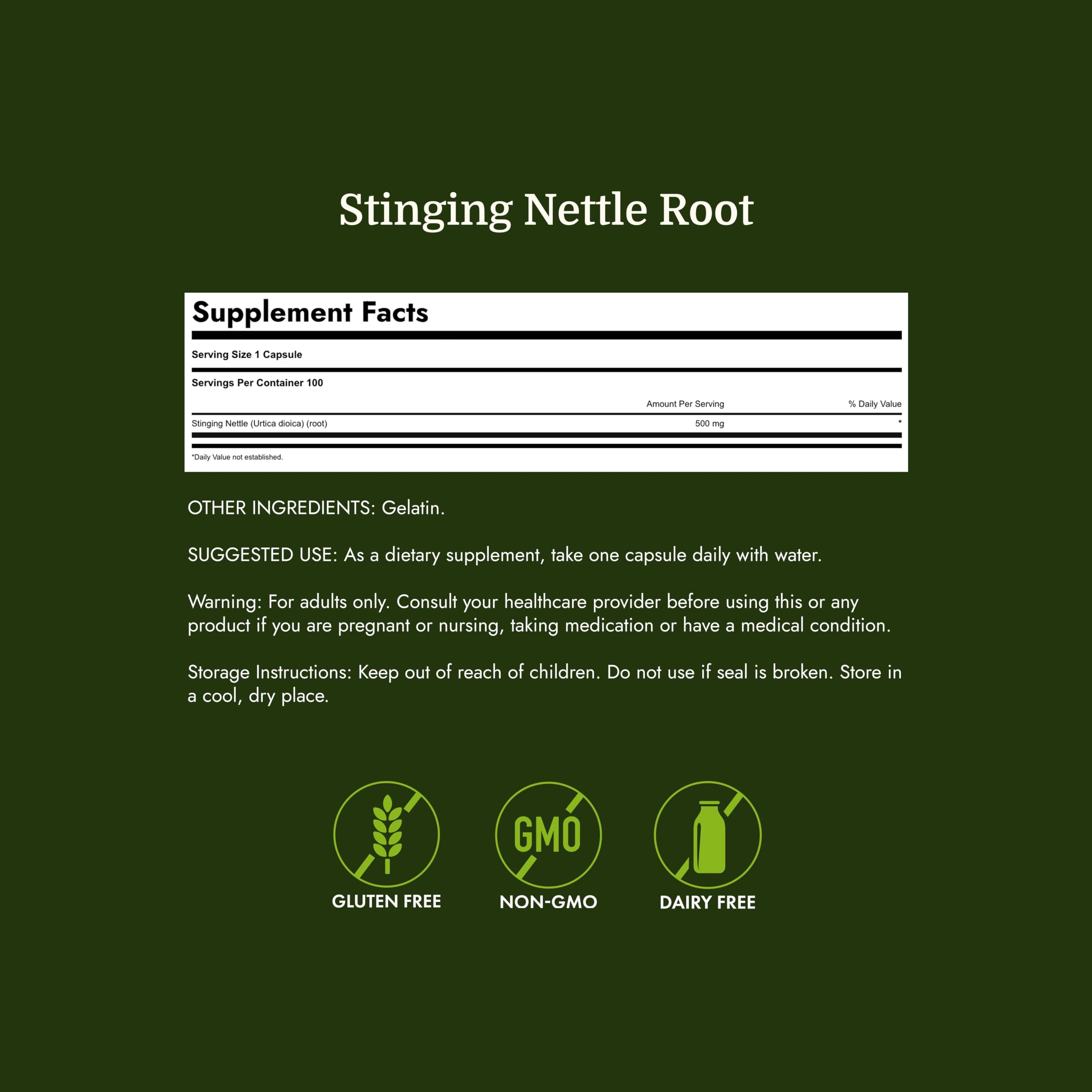 Swanson Stinging Nettle Root (Urtica Dioica), 500 mg, 100 Caps — Amazon image 4