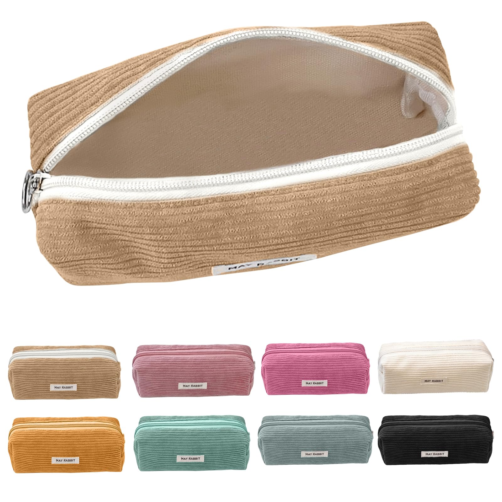 Pencil Case，8 Farben zur Wahl，Mäppchen Cord-Stoff,Federmäppchen Milchig Grau für Mädchen Teenager, Federtasche Stiftetasche Stiftemappe Pencil Case Schulmäppchen für Schule, Büro (Aprikose)