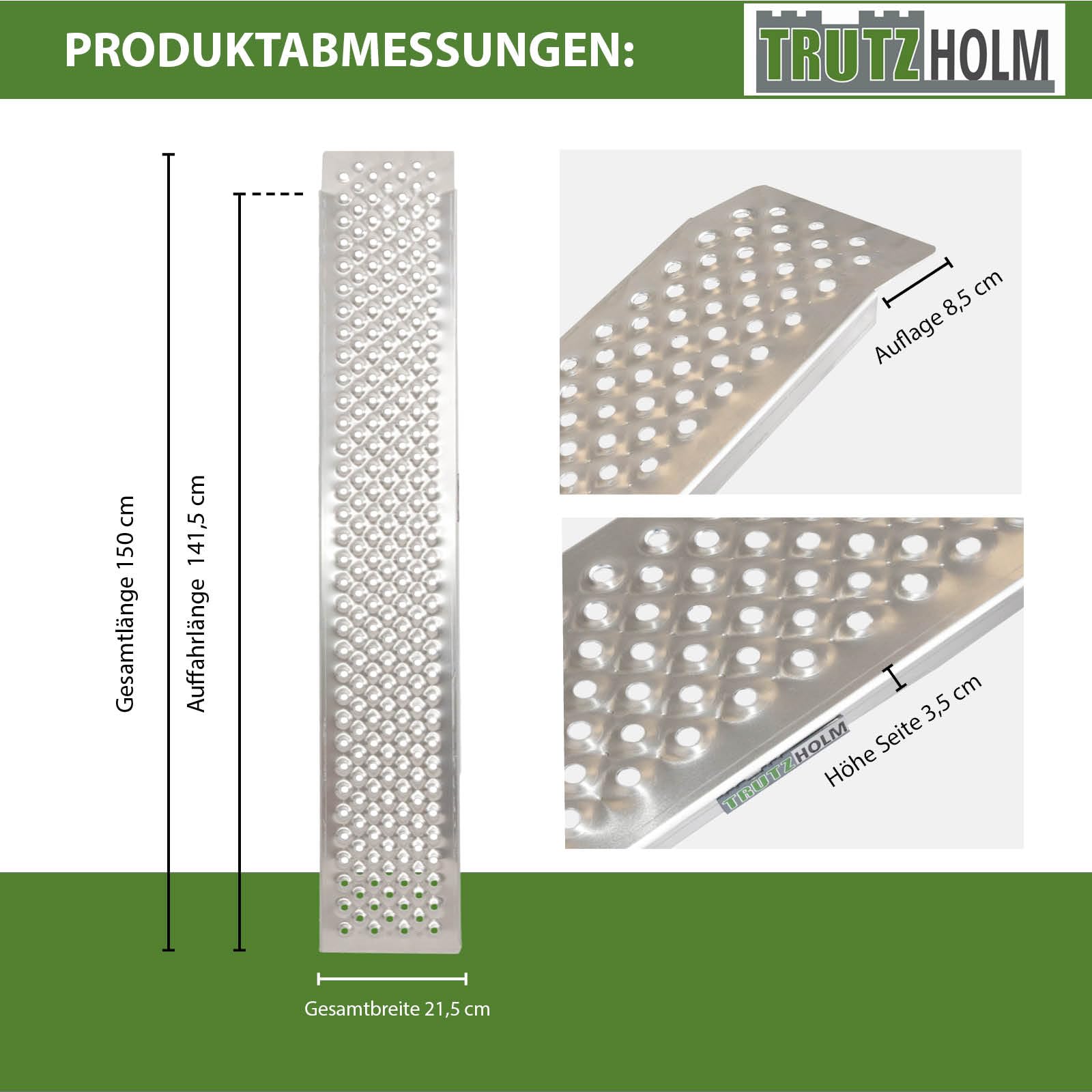 TRUTZHOLM 2 x Alu Auffahrrampen 150 x 21,5 cm 400 kg rutschhemmend starr Fahrradrampen Verladerampen leichte Ausführung
