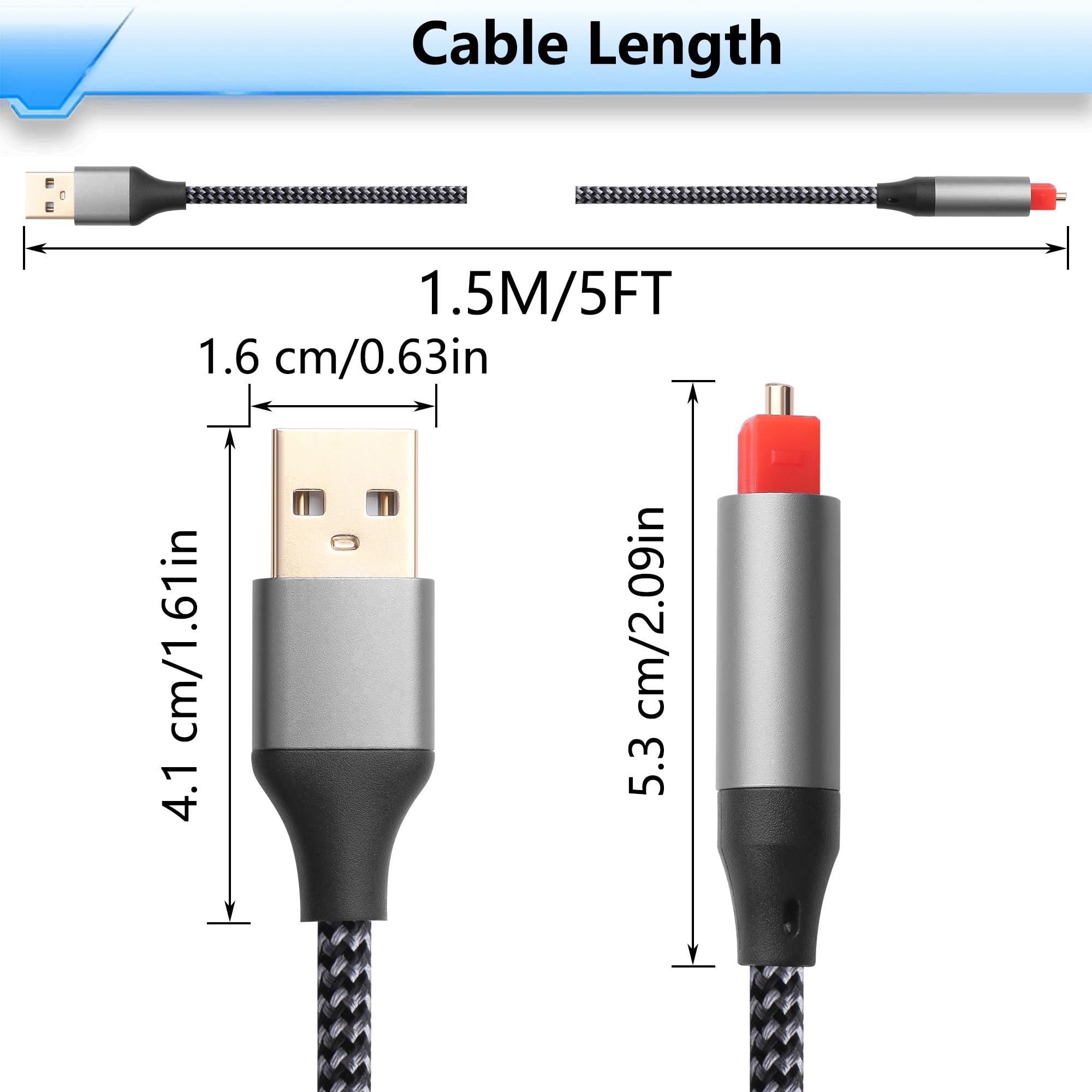 CERRXIAN Cavo audio ottico da USB A a 5FT, cavo convertitore digitale unidirezionale da tipo A a SPDIF, convertitore audio unidirezionale del segnale audio da USB a SPDIF SOLO
