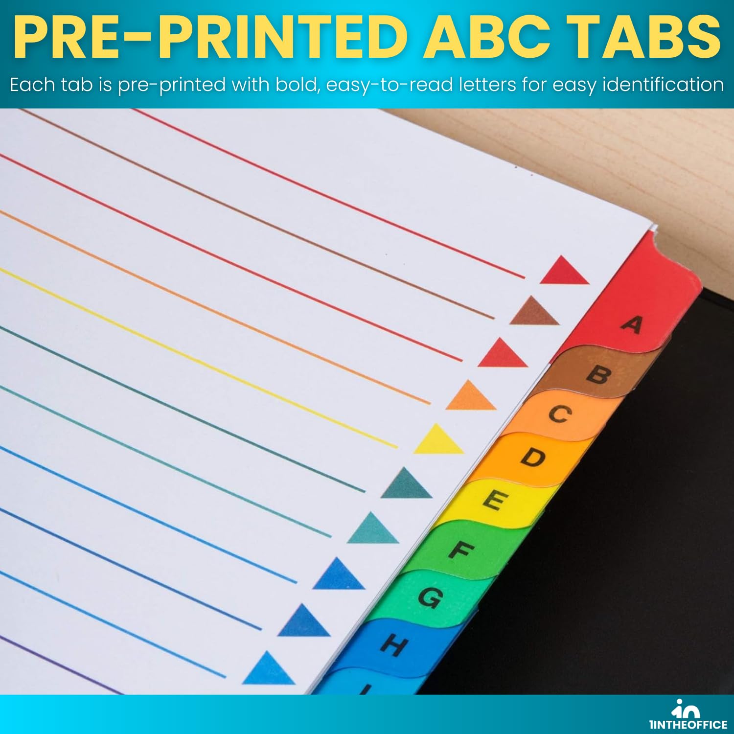 1InTheOffice Divisores alfabéticos para carpetas de 3 anillos, separadores de carpetas de pestañas A-Z, tabla de contenido personalizable, pestañas multicolor, 4 juegos