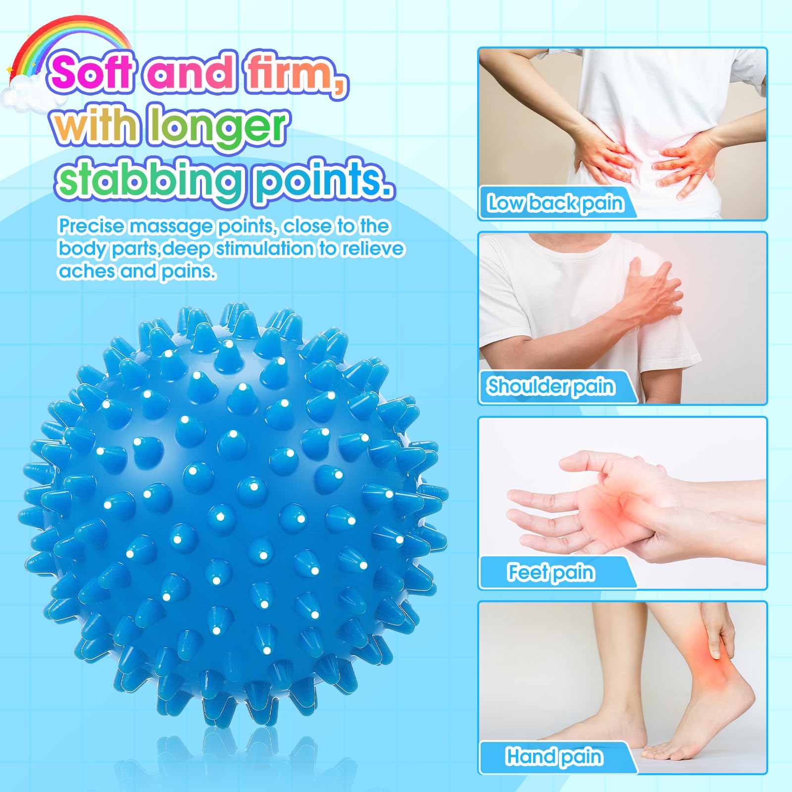 Liliful 12 bolas de masaje con pinchos, rodillo de bola de pie duro, entrenador de arco de pie firme para tejido profundo, fascitis plantar, pies, espalda, manos, dolor muscular, ejercicio, 3 pulgadas