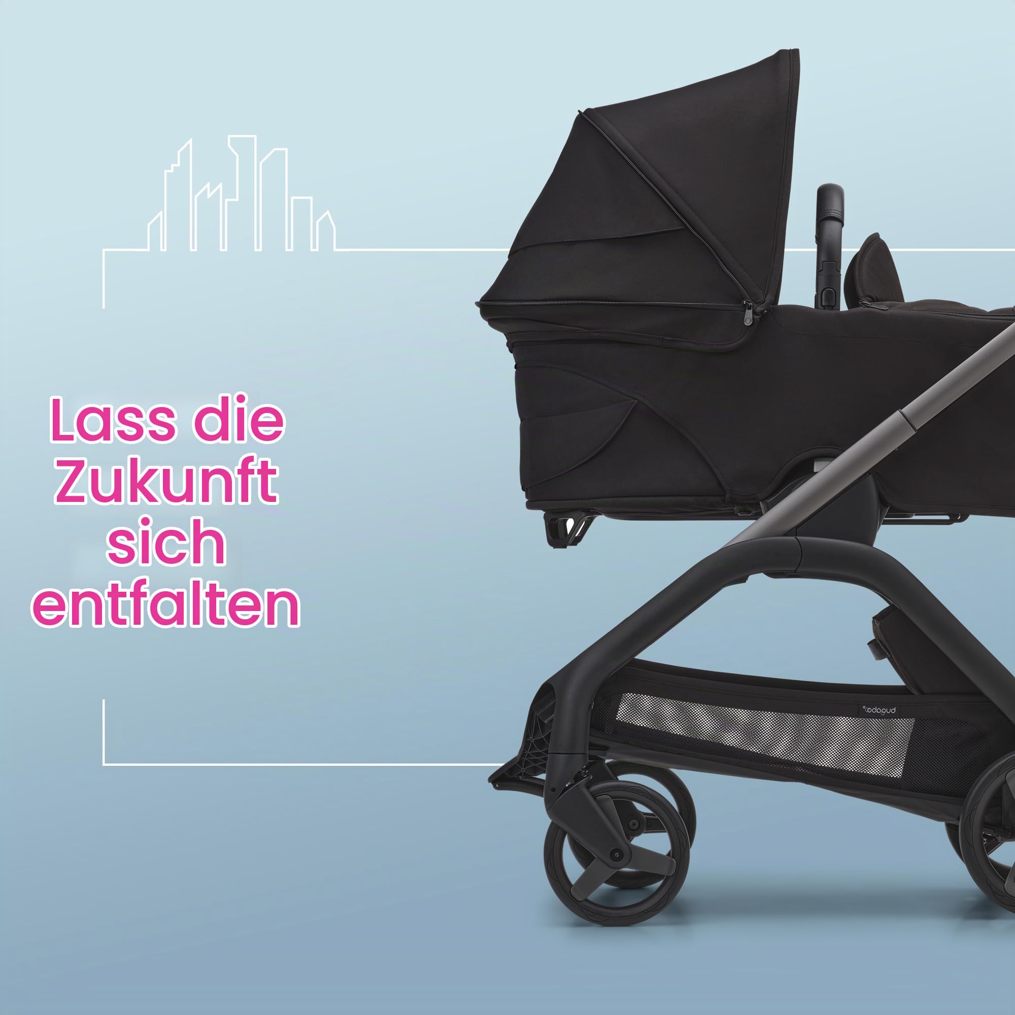 Bugaboo Dragonfly Liegewanne mit Lüftungsfenstern, einhändig faltbar in jeder Position, kompatibel mit dem Bugaboo Dragonfly City-Kinderwagen, Midnight Black