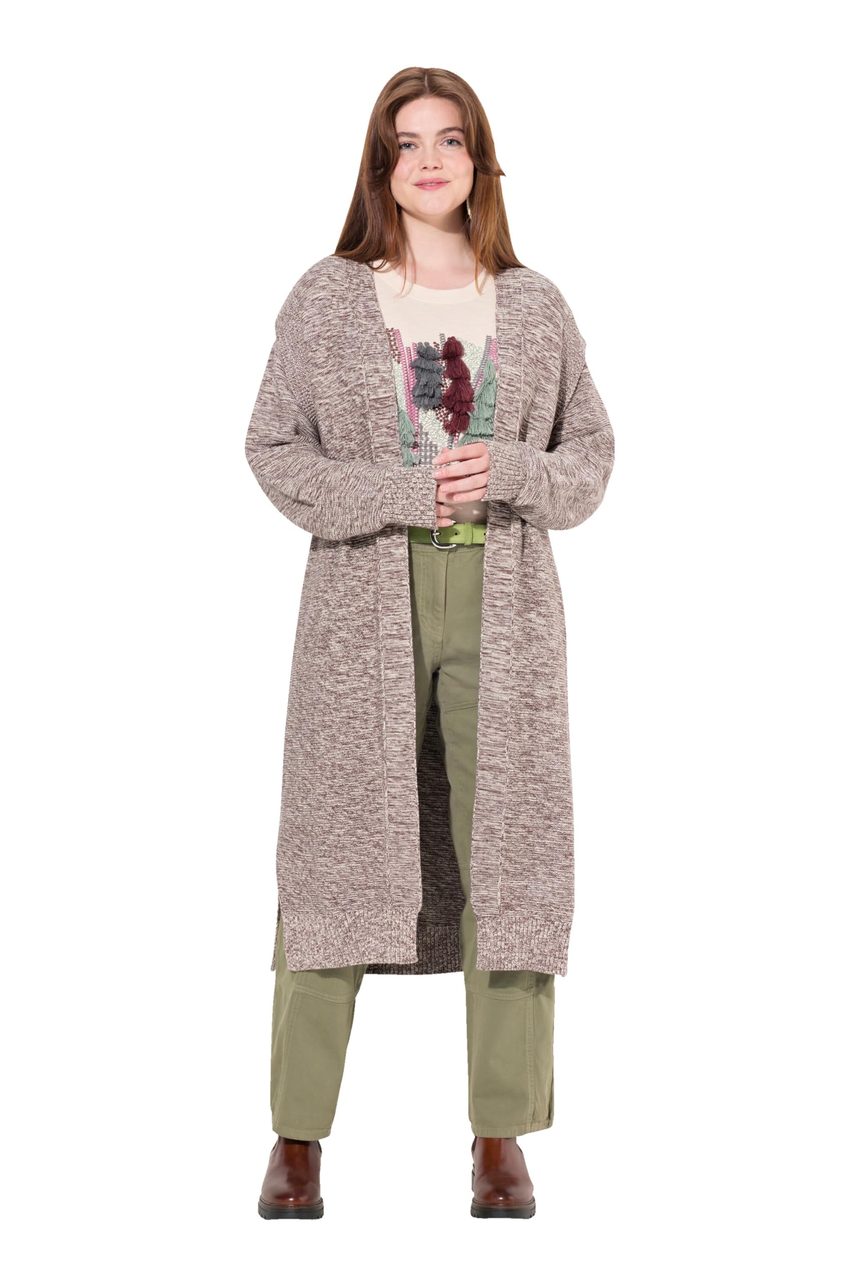 Ulla Popken Damen große Größen Übergrößen Plus Size Long-Strickjacke, offenes Modell, Biobaumwolle 831825