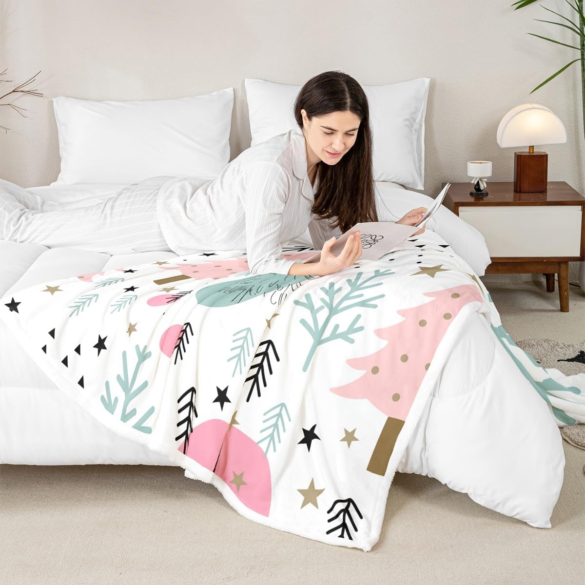 Christmas Tree Fleece Throw Blanket For Kids Girls Boys Merry Christmas Holiday Sherpa Blanket Baby Size,Forest Pine Trees Fuzzy Plush Watercolor Xmas Style Toddler Blankets For Bedroom Living Room