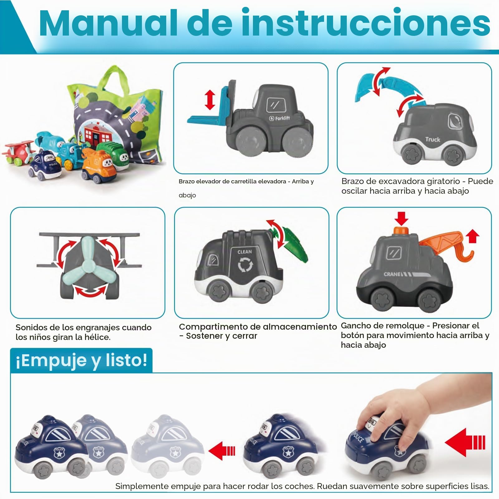 lerrbo 6 PCS Camión de Dibujos Animados Juguetes de Coches con Playmat/Bolsa de Almacenamiento|Juguetes de bebé para 1 2 3 años de Edad Boy|1 2 años de Edad Boy Birthday Gift for First Birthday Gifts
