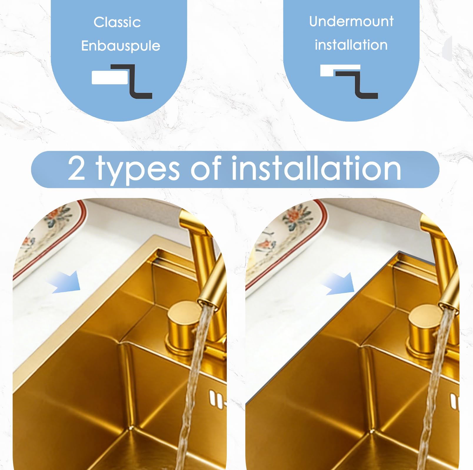 Gold Bar Évier de Bar de Cuisine Dissimulé Caché avec Robinet Pliable, 30 x 45 cm RV Small Stainless, Petit Lavabo en Acier de Calibre 16 Bac Simple Doré Pour Bars D'extérieur, Camping Car