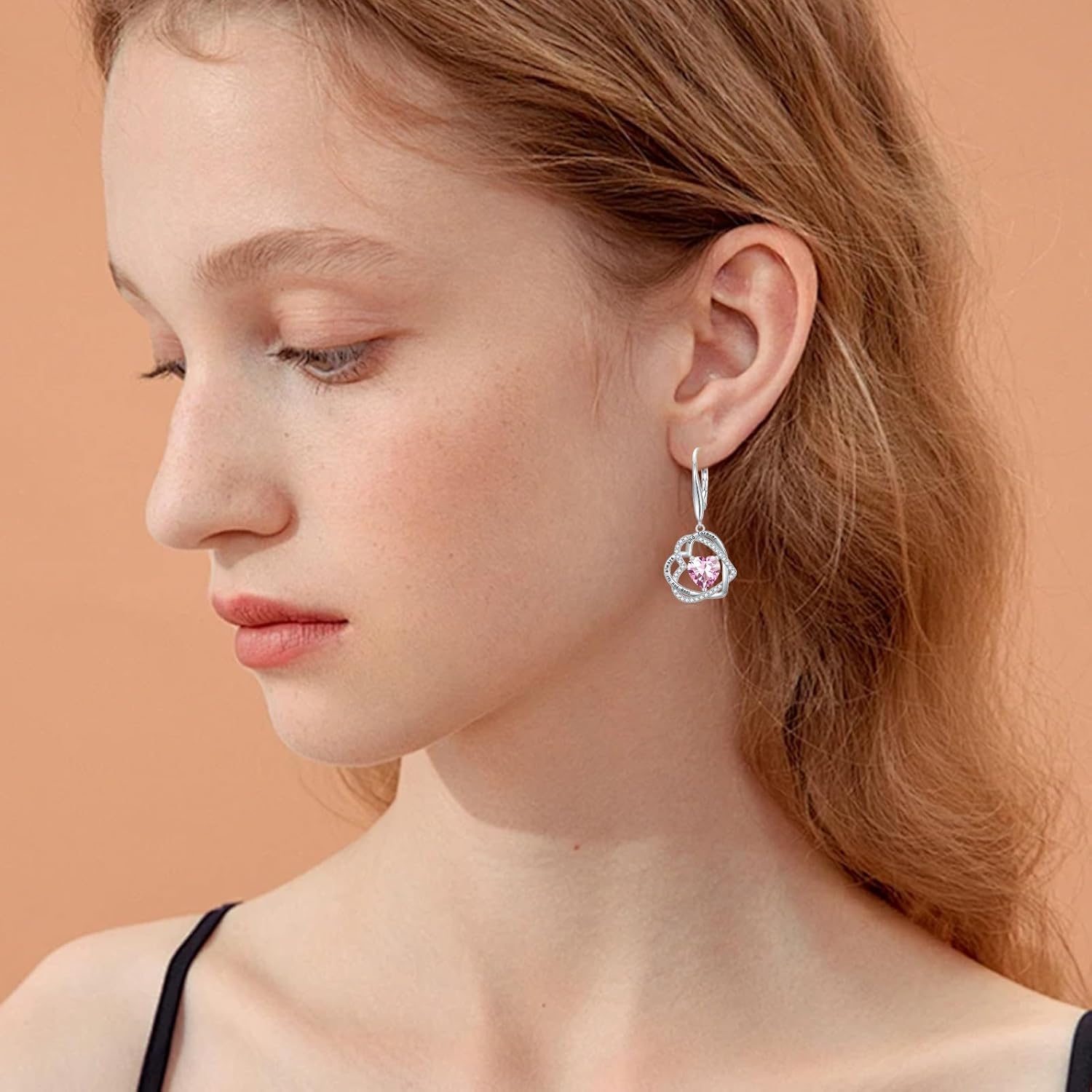 TOUPOP Heart Birthstone Earrings 925 Sterling Silver Double Heart Leverback Earrings Love You for Always and Forever Jewelry Anniversary Birthday Christmas Gifts for Women Wife Her