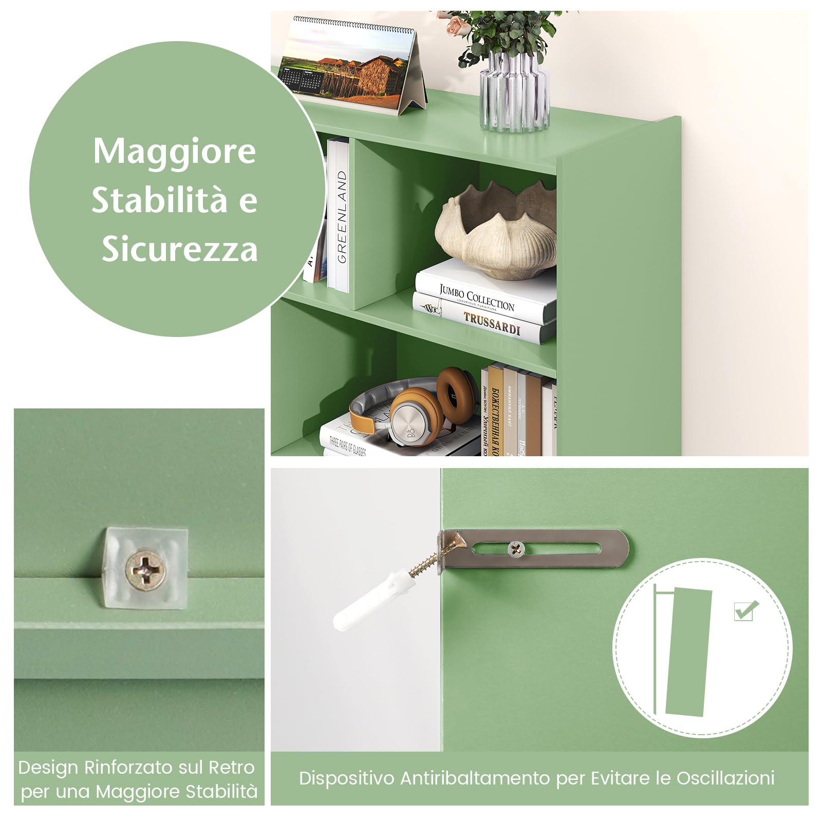 COSTWAY Libreria Scaffale da Terra con 8 Cubi, Libreria Multifunzione in Legno con Anti-ribaltamento, Salvaspazio per Cameretta, Soggiorno e Studio, Portata 220 kg, 122 x 32 x 93 cm (Verde)