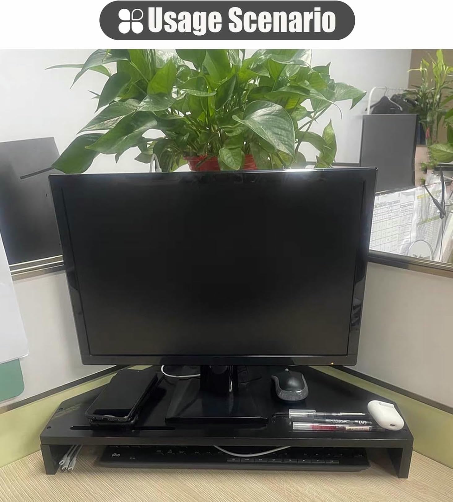 Supporto per Monitor da scrivania Triangolare in Legno massello, Ripiani angolari salvaspazio per Laptop, Supporti per schermi di Computer per Sale riunioni domestiche