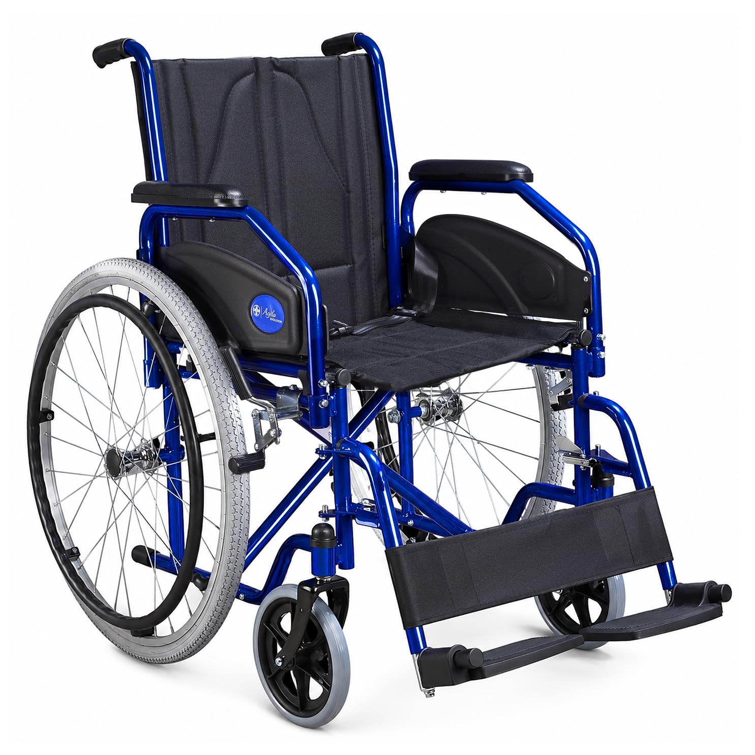 AIESI® Silla de Ruedas plegable ligera con autopropulsión para discapacitados y ancianos AGILA EVOLUTION, Reposabrazos y reposapiés extraíbles, Cinturón de seguridad, Bomba de aire, Garantía 24 meses