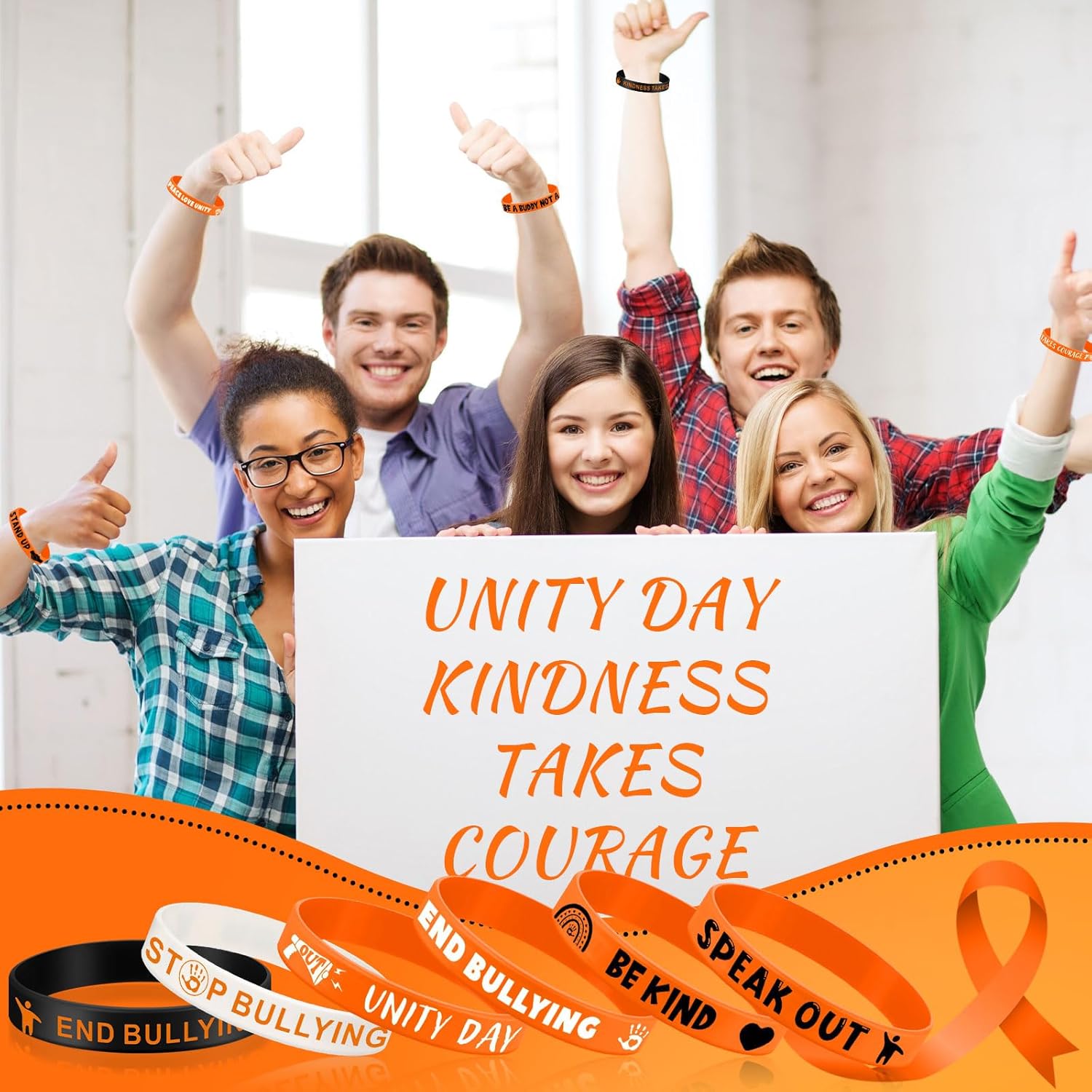 Landical 300 Pcs Anti Bullying Awareness Bracelet Bulk Against Bullying Silicone Bracelet Motivational Silicone Wristbands for Awareness Fundraising