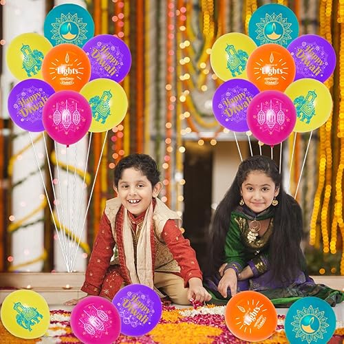Miniatura 3 de Paquete de 40 globos de fiesta Happy Diwali, globos coloridos para decoraciones de festivales de luces, suministros de fiesta hindú Deepavali indio