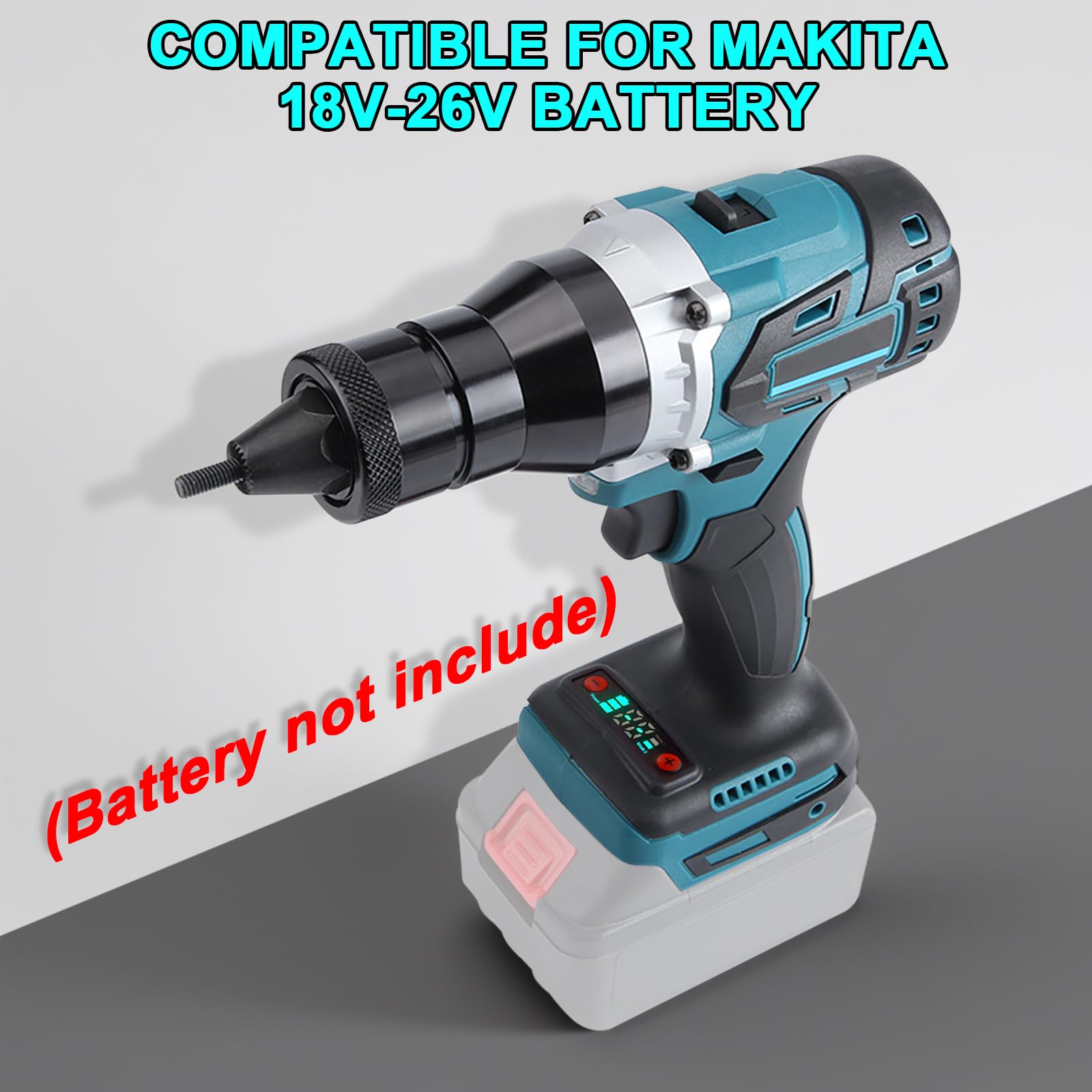 LIROPAU Remachadora de batería compatible con Makita 18V-26V Batería | Herramienta de remachado eléctrico sin escobillas con dos modos con cabezal de remache M6 (sin batería, sin cargador)