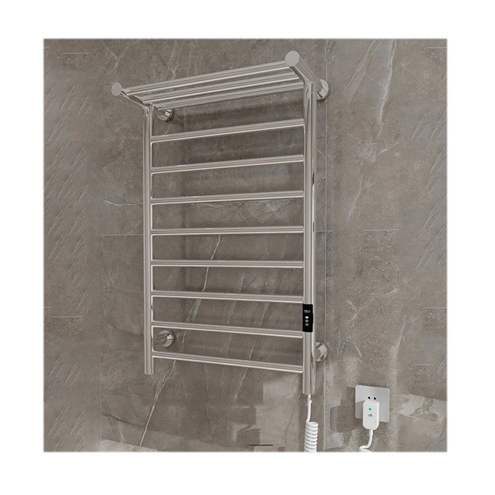 Sèche-serviettes électrique programmable à minuterie et étagère Silver