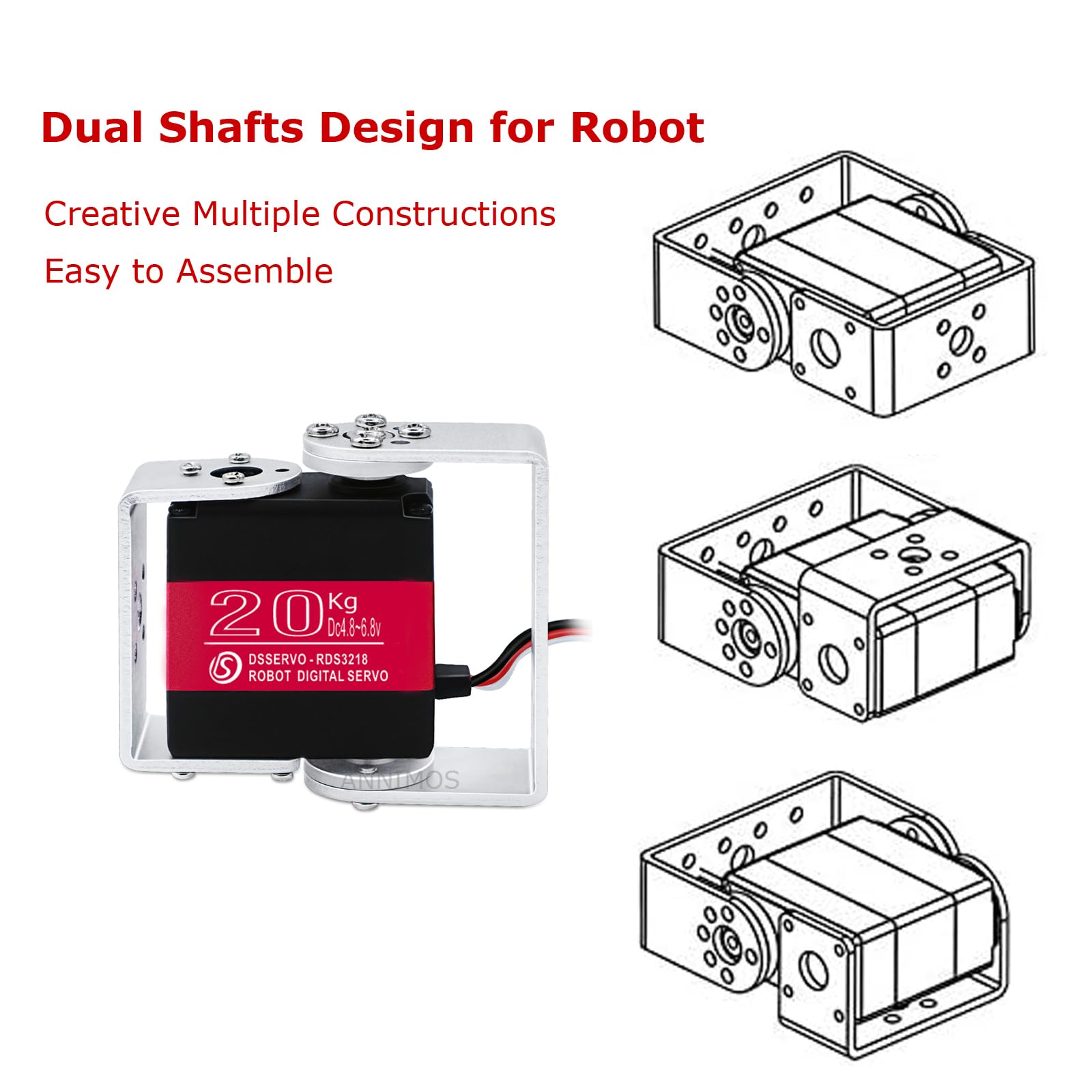 Servo digital de dirección RC RDS3218 de doble eje de alta velocidad con engranajes de metal completo con soportes de montaje en U para 1/8 1/10 RC Car Crawler Buggy Truggy DIY Robótico