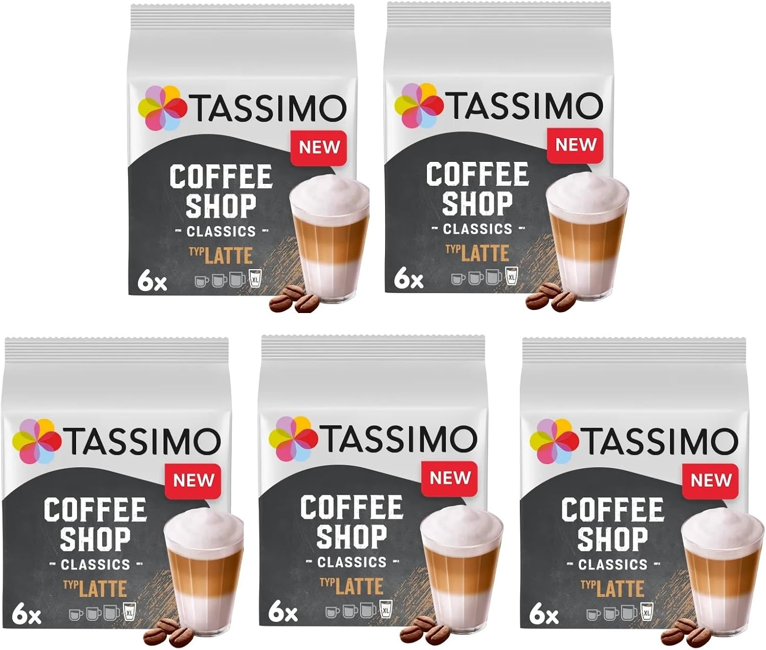 Tassimo Coffee Shop Selections Latte pods (Pack of 5, Total 60 Pods, 30 ...