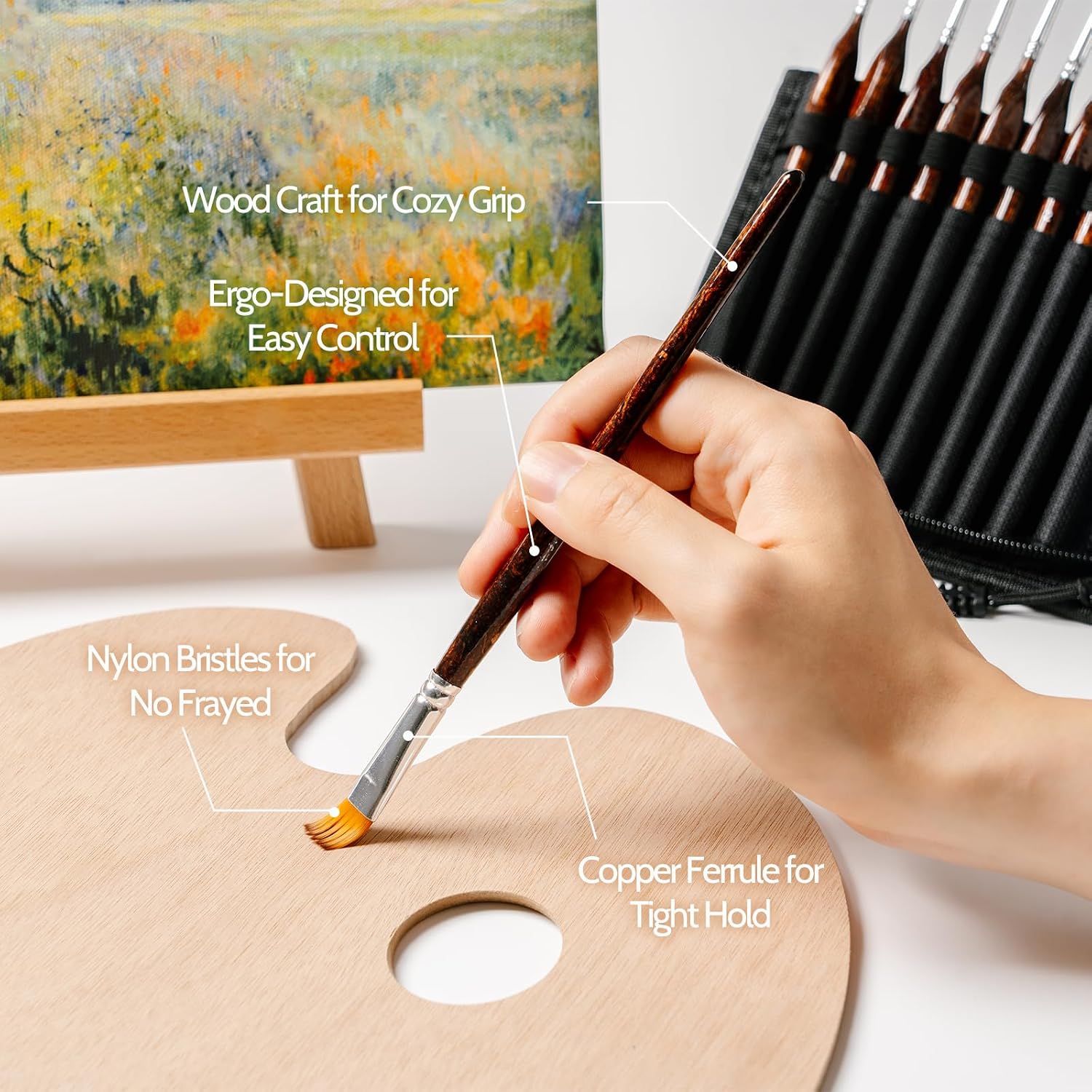 Miniature Paint Brushes Set, 20 Pieces Nylon Bristles Natural Wood Handle Paint Brushes Set for Acrylic Painting, Detail Paint Brush with Carrying Case, Watercolor Oil Model Painting Kit
