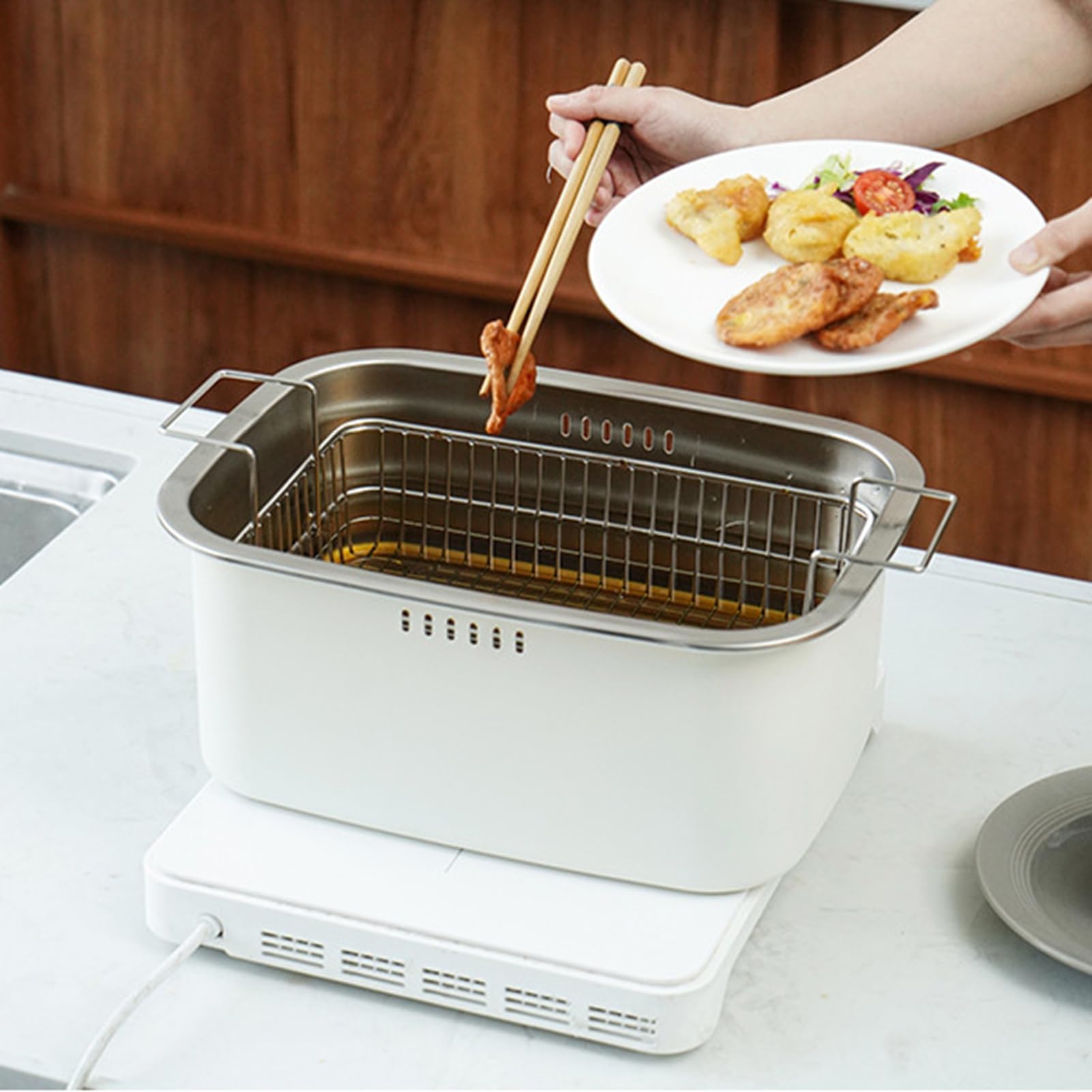 Yosoo Health Gear Spülschüssel aus Edelstahl 304, 7,5 L Spülbecken mit Abflusskorb, Spülbecken, Zum Gemüsewaschen in der Küche, Camping
