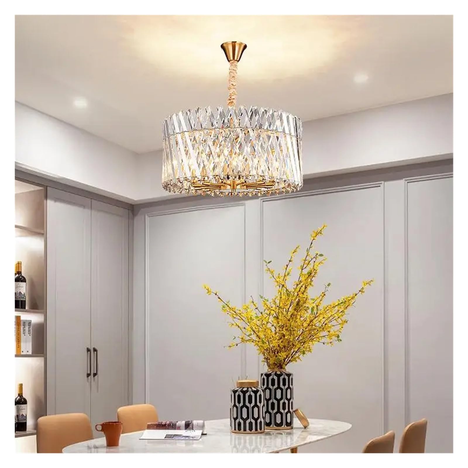 MESOVFCA Art Glow Tube Crystal Round Gold Fixture Designer Hanging Light Fixtures Foyer Fixtures