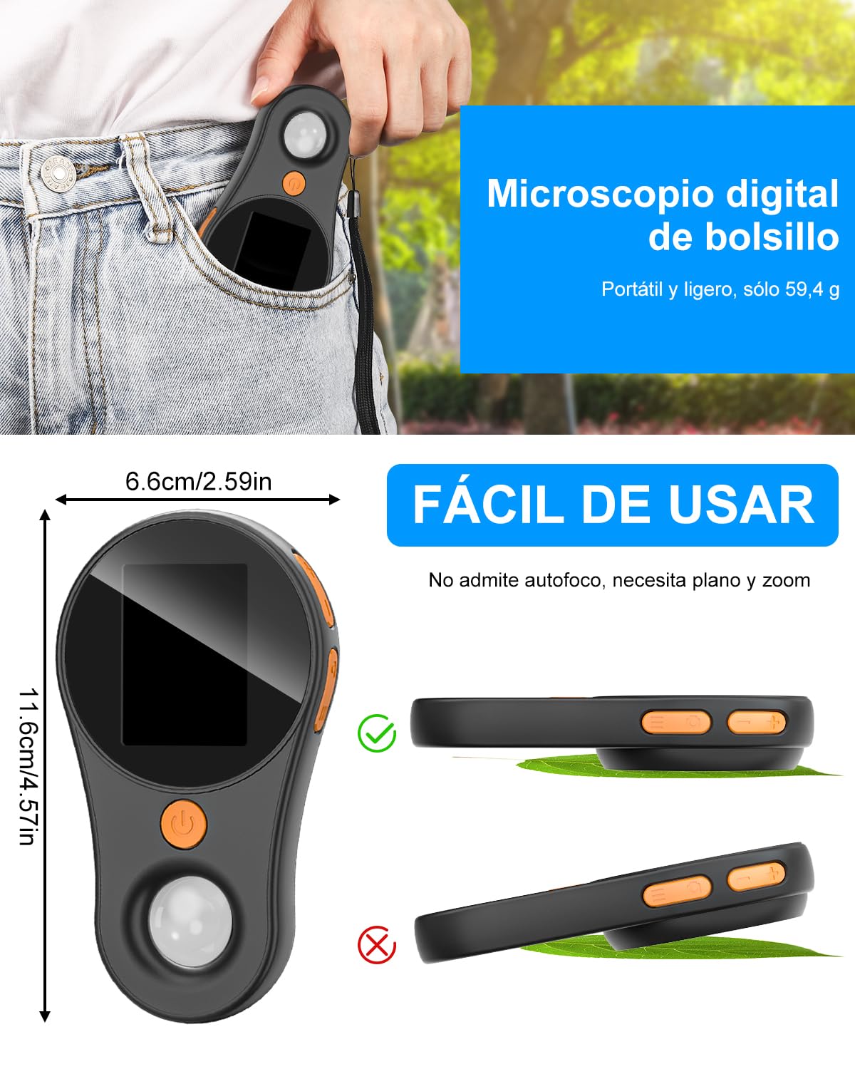 Microscopio para niños, Vankarr microscopio de Mano 500X con Pantalla IPS 2,0", Juguete Educativo de Bolsillo para el Mundo microscópico, para Ciencia, cumpleaños y Navidad, Negro