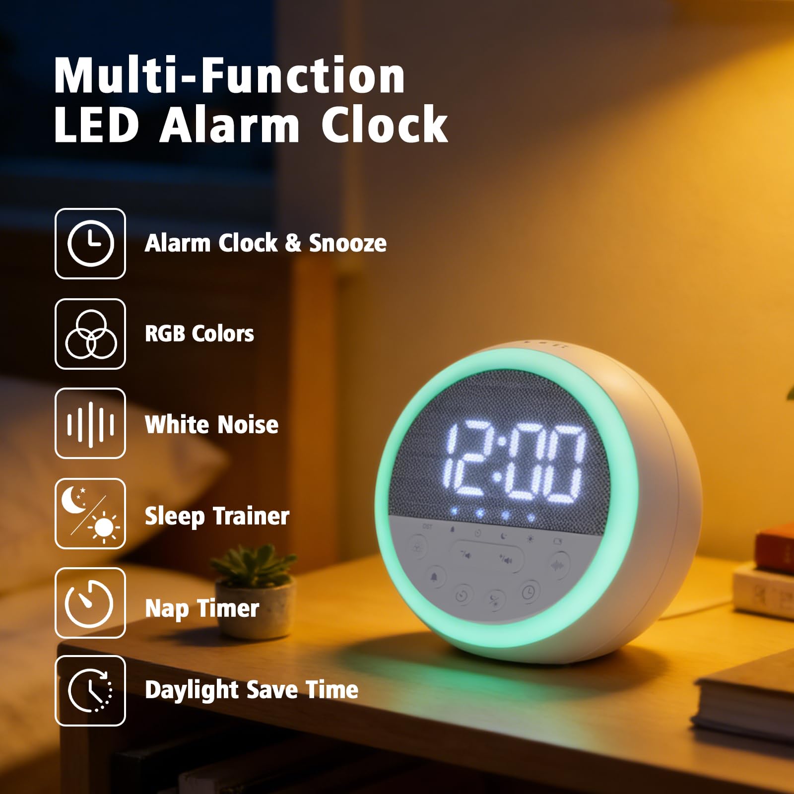 Gemmac White Noise Sound Machine Nachtlicht Wecker Einschlafhilfe Erwachsene LED Nachtlicht Wecker Digital mit Timer, USB Weißes Rauschen Sleep Besser Schlafen Alarm Clock Büro Reise Schlafzimmer