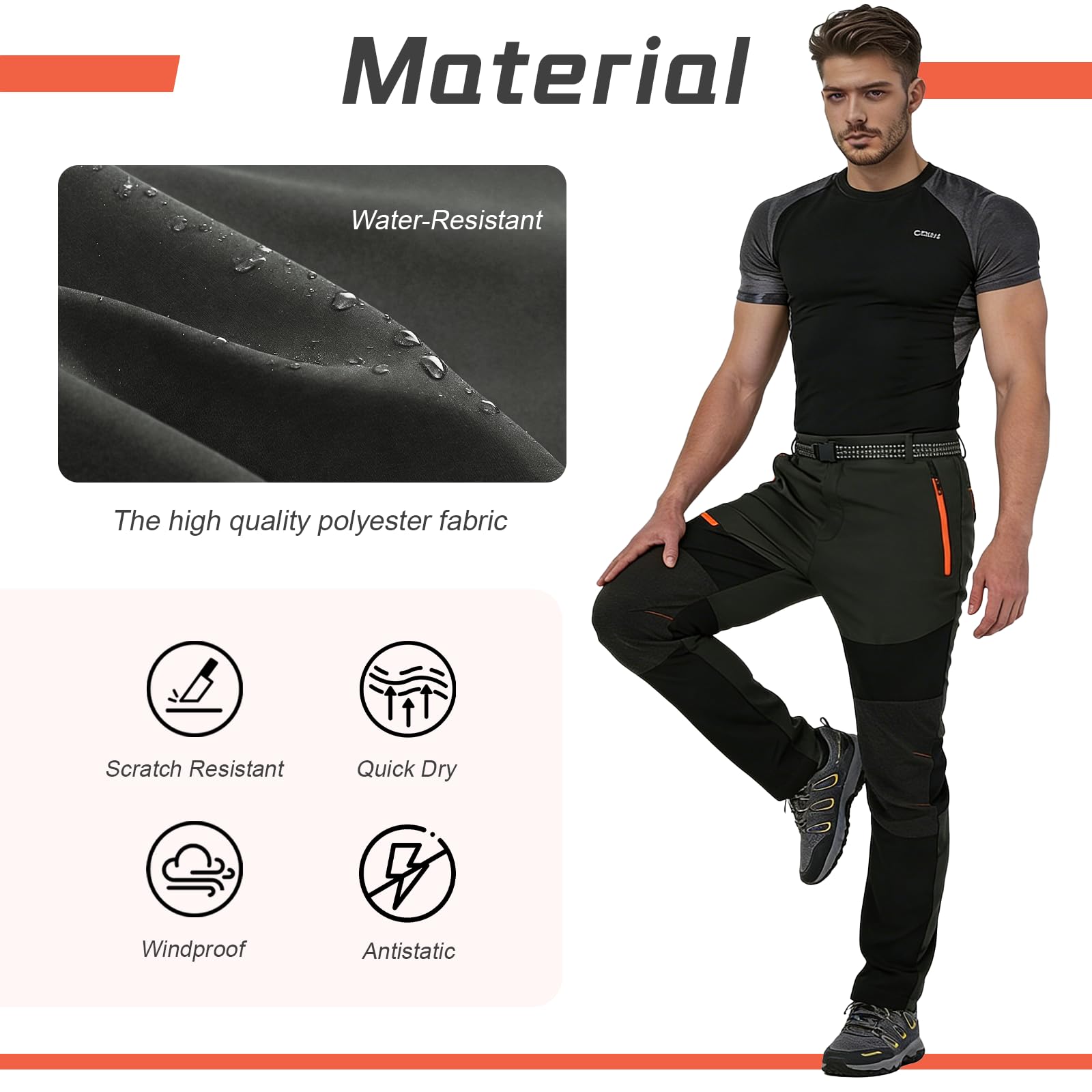 Uomini Leggeri Pantaloni da Camminare all'aperto Stretch Traspirante Camping Pantaloni da Escursionismo con Zip Tasche