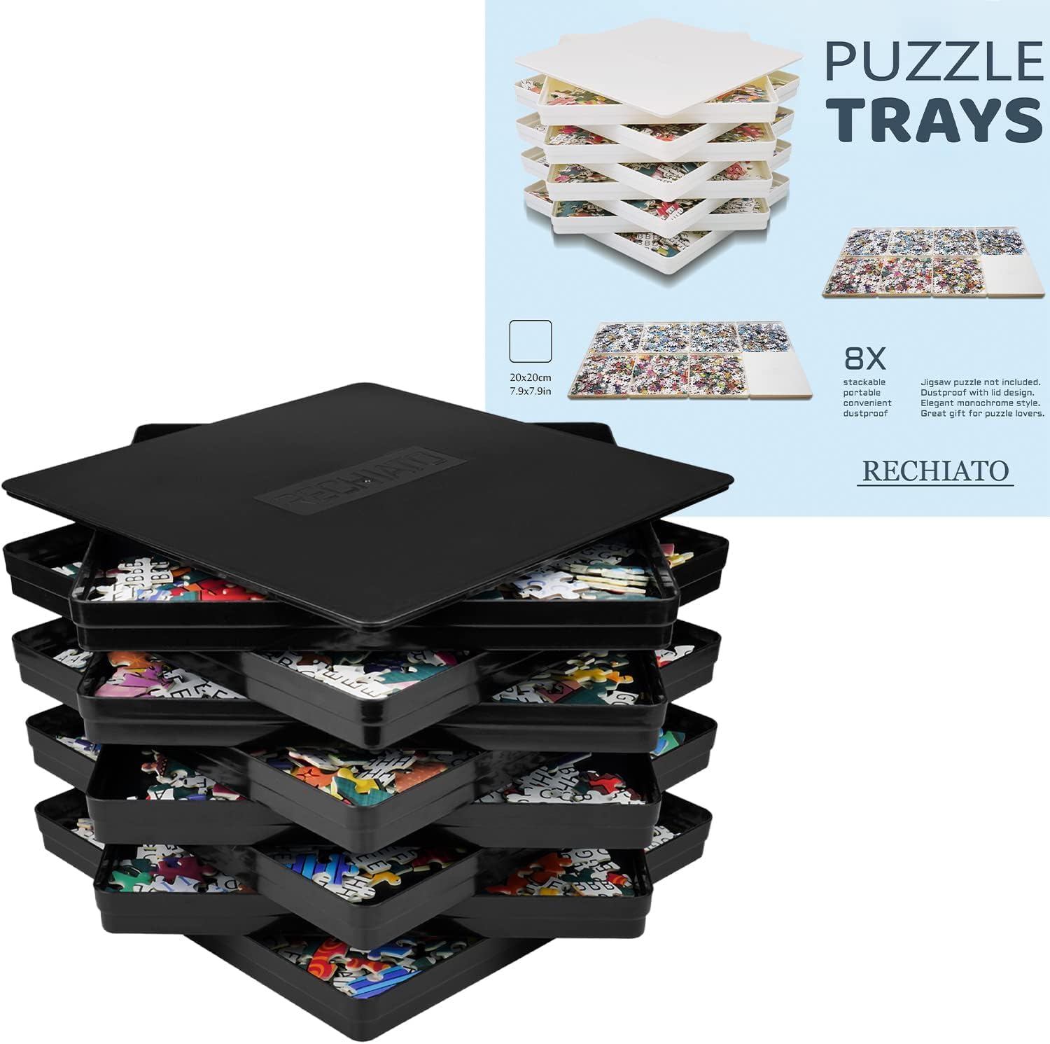 8 Sorting Trays with Lid 8x8 Premium Puzzle Trays for Lovers Up to 1000-1500 Pieces, Convenient Tool-01