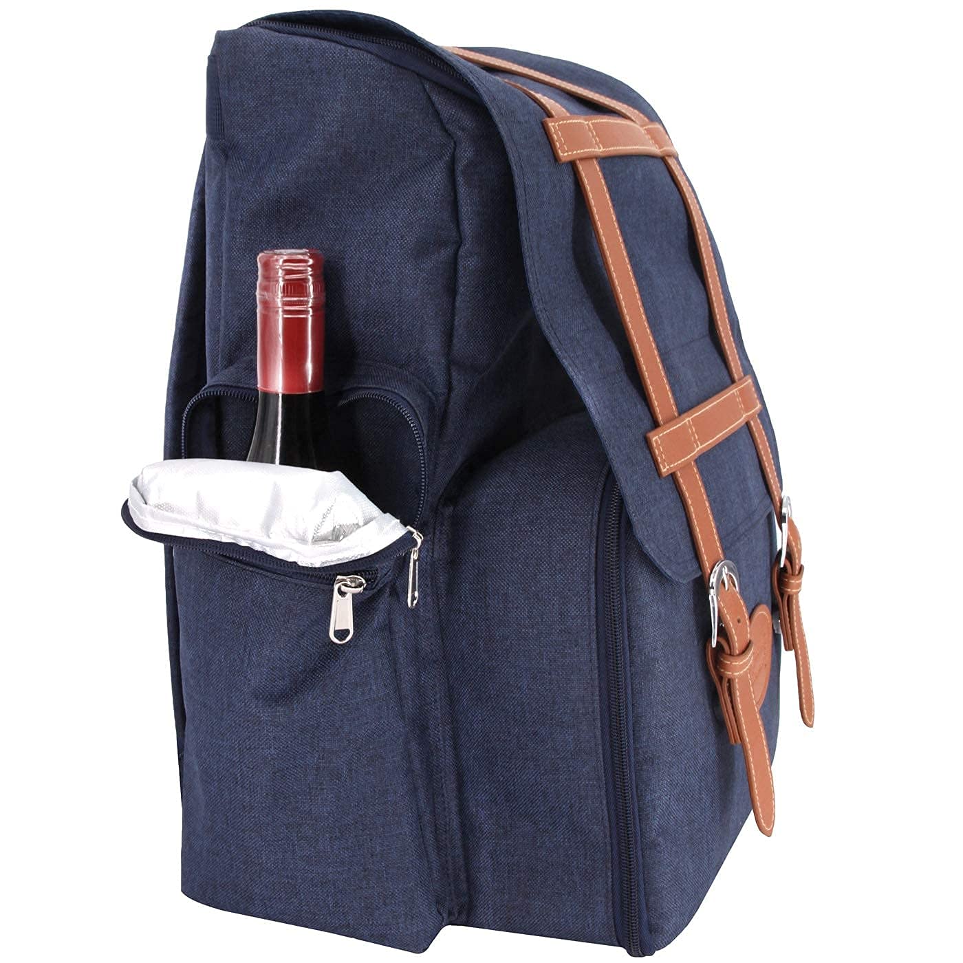 Les Jardins de la Comtesse - Zaino da picnic con scaletta, 4 persone, colore: blu, completo di scomparto isotermico, piatti robusti e leggeri, molte tasche, 29 x 15 x 44 cm