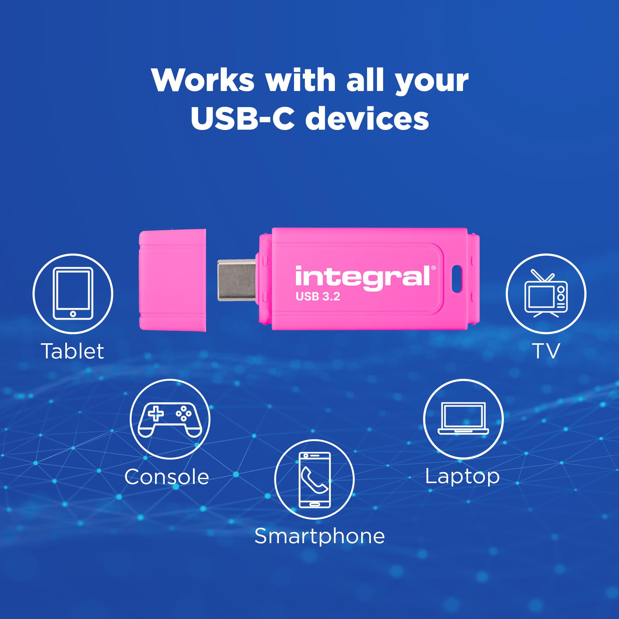 Integral Confezione da 3 unità flash USB 3.2 Gen 1 da 64 GB, tipo C/USB 3.1/3.0 ad alta velocità, giallo/arancione/rosa, lettura 150 MB/s, scrittura 30 MB/s, plug-and-play, archiviazione portatile per